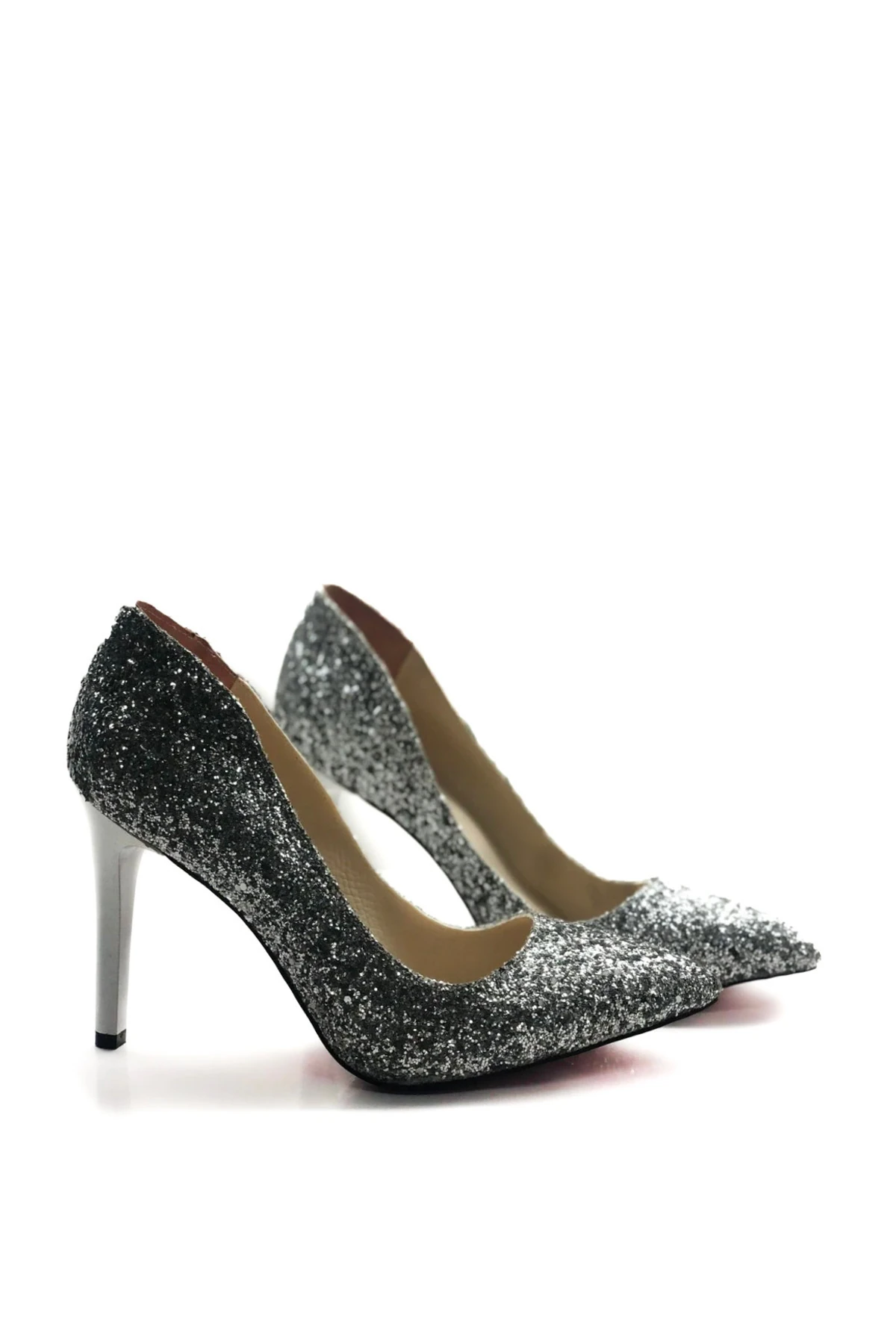 Kadın Altın Stiletto Cam Kırığı Topuklu Ayakkabı