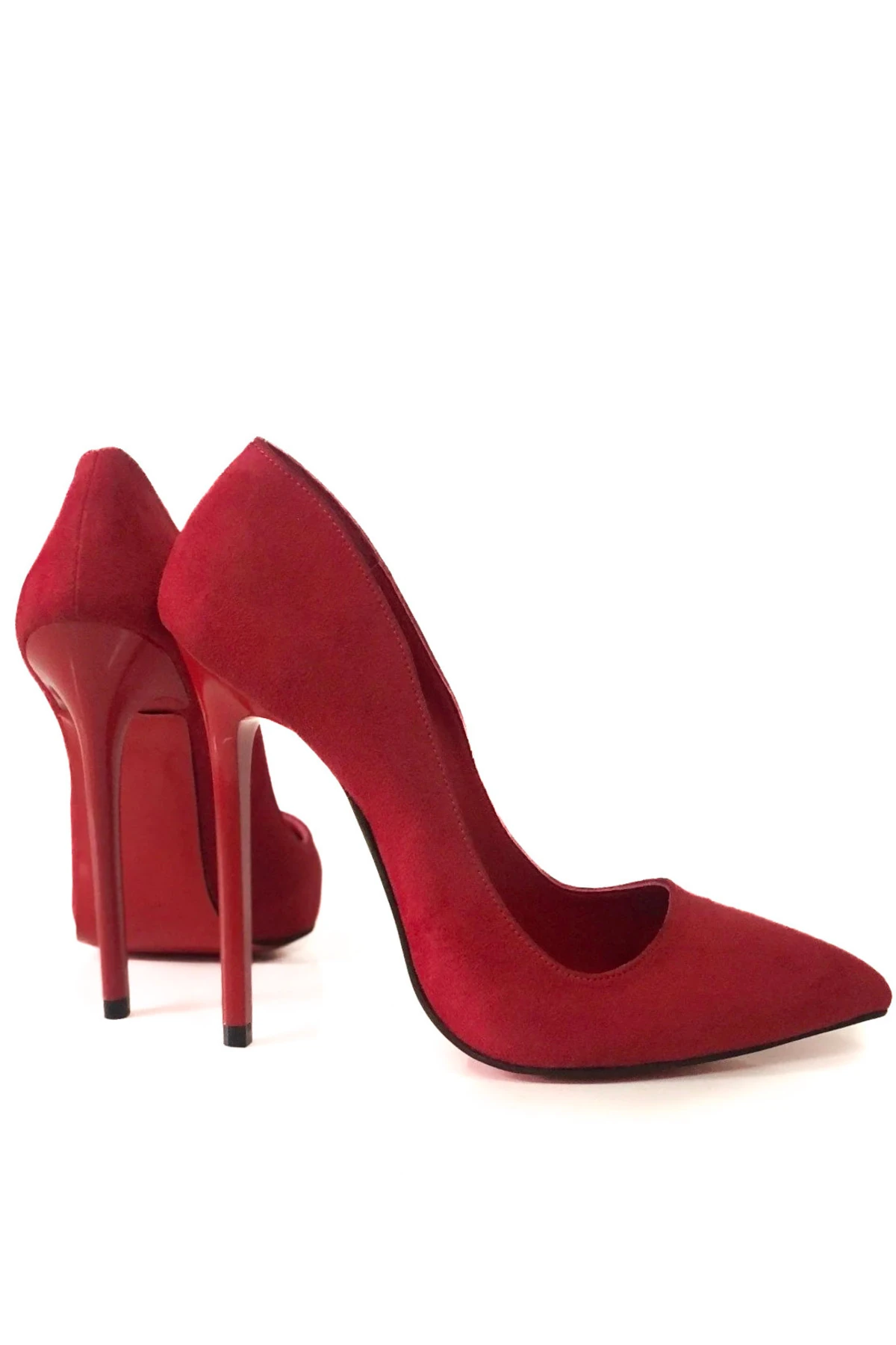 Aurora Stiletto Kadın Yüksek Topuklu Ayakkabı - kirmizi süet