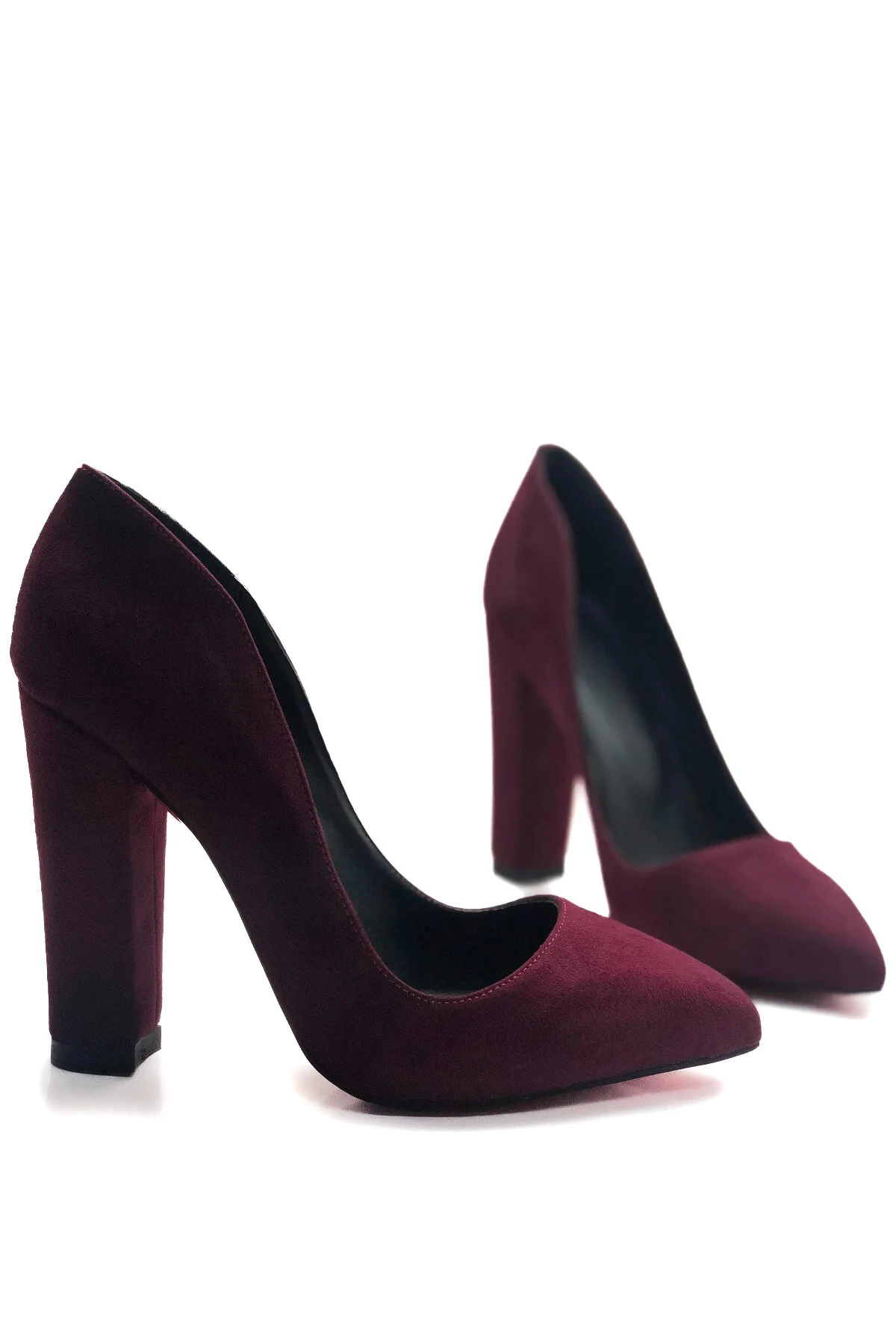 Aurielle Kalın Topuklu Stiletto Topuklu Ayakkabı - Bordo Süet