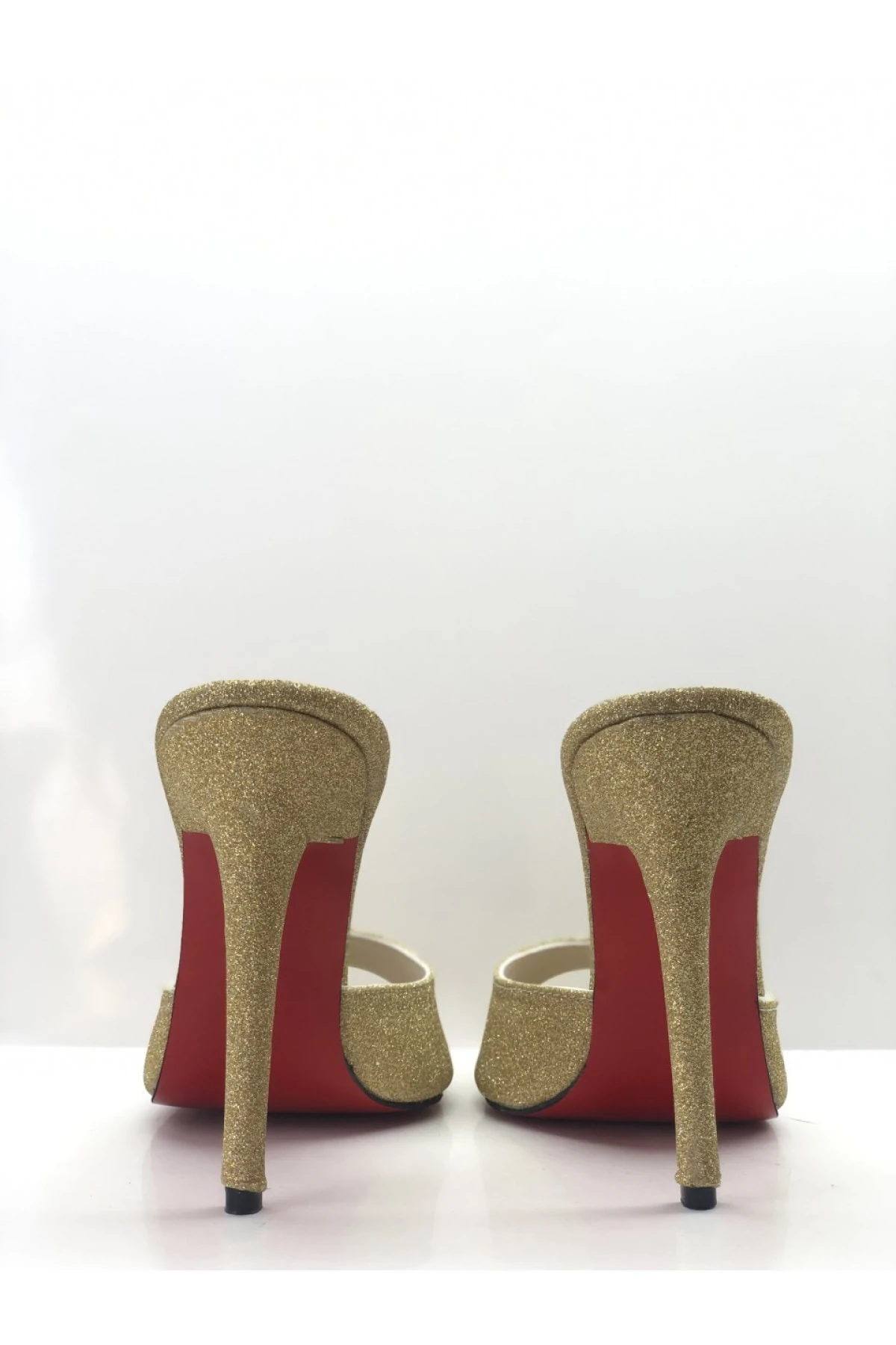 Hakiki Deri Astarlı Altın Kum-sim Topuklu Terlik