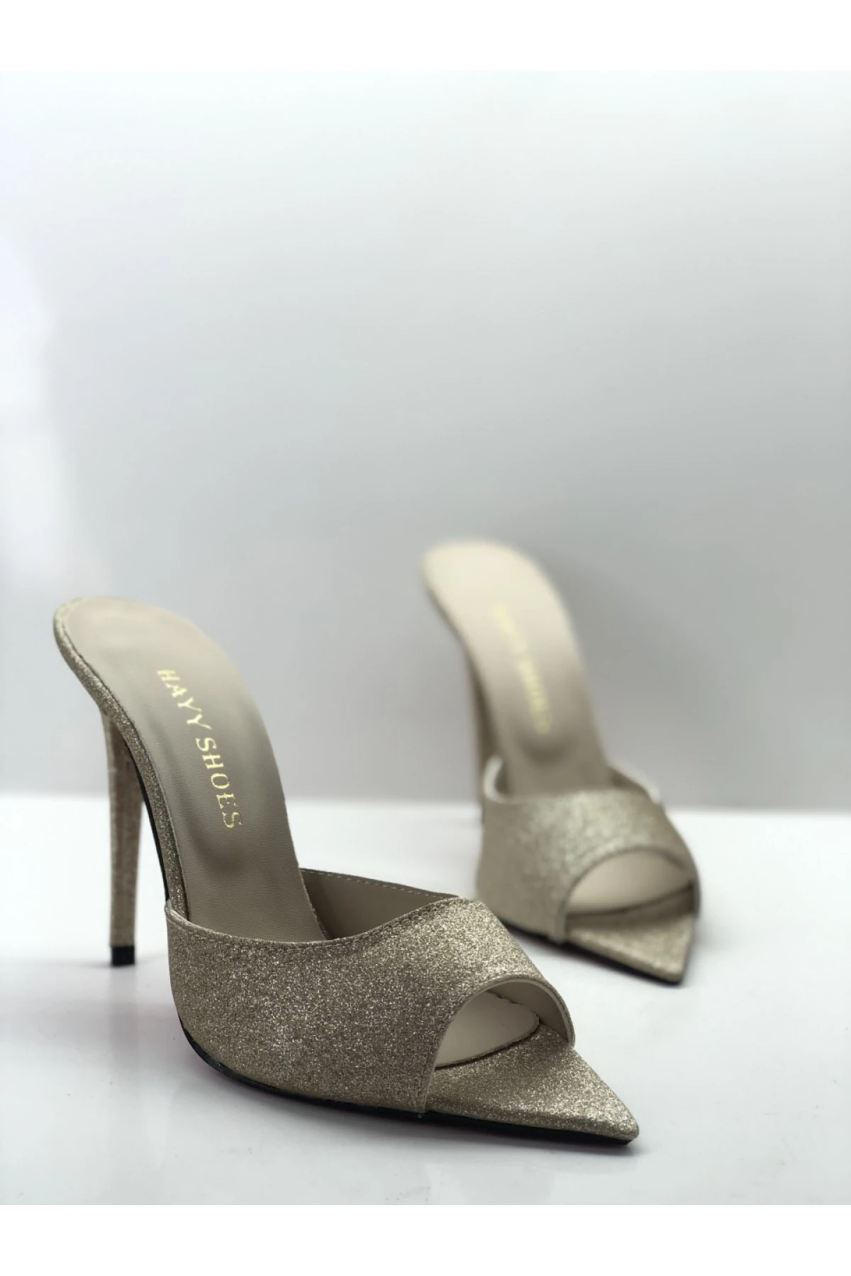 Hakiki Deri Astarlı Light Altın Kum-sim Topuklu Terlik