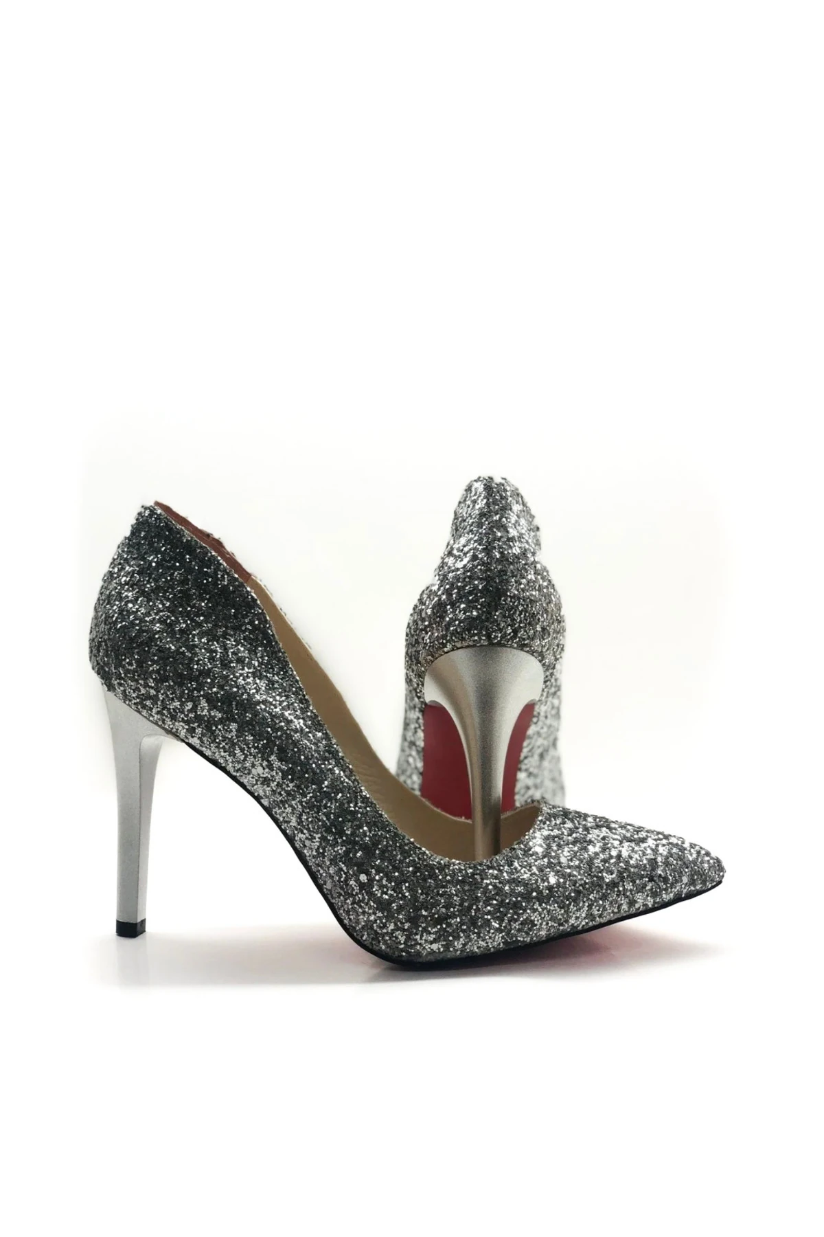 Kadın Altın Stiletto Cam Kırığı Topuklu Ayakkabı