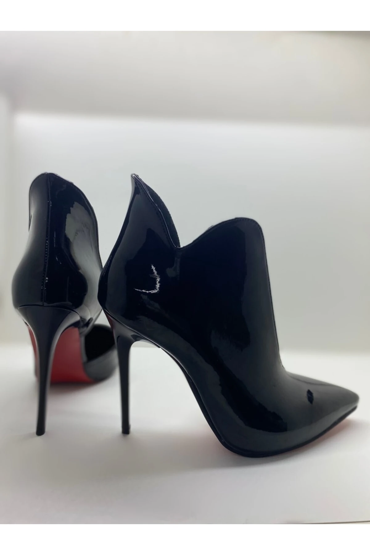 Özel Tasarım Love Siyah Rugan Stiletto Bottie Kadın Topuklu Bot