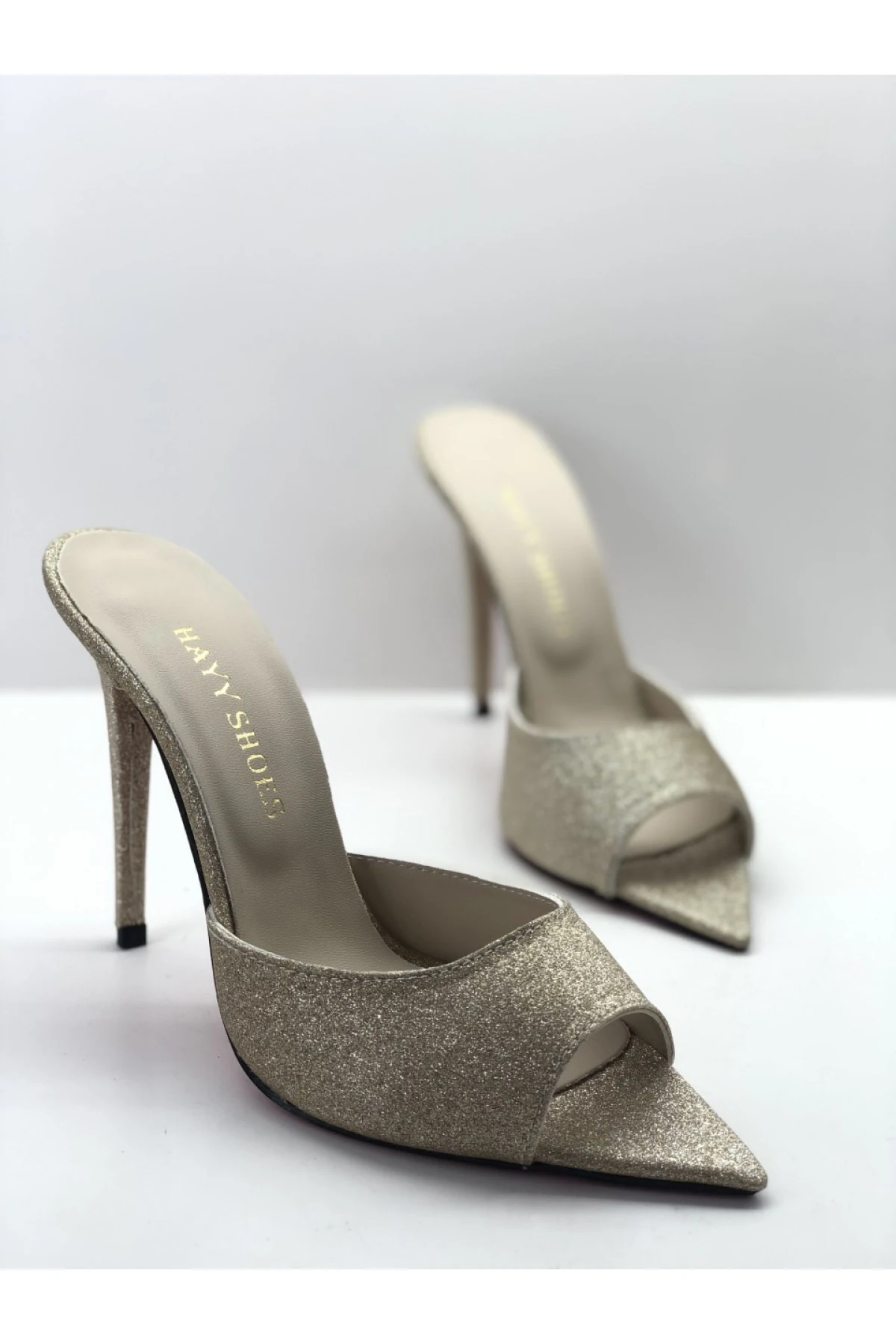 Hakiki Deri Astarlı Light Altın Kum-sim Topuklu Terlik