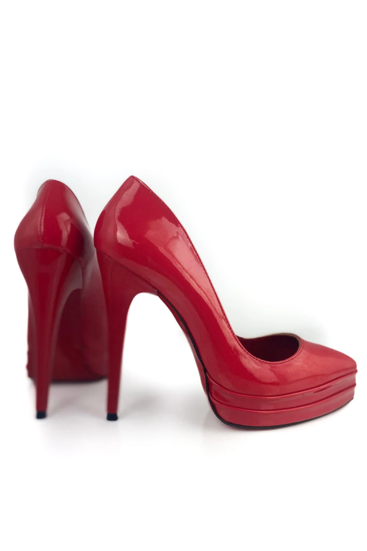 Kırmızı Rugan Çift Platform Stiletto Topuklu Ayakkabı