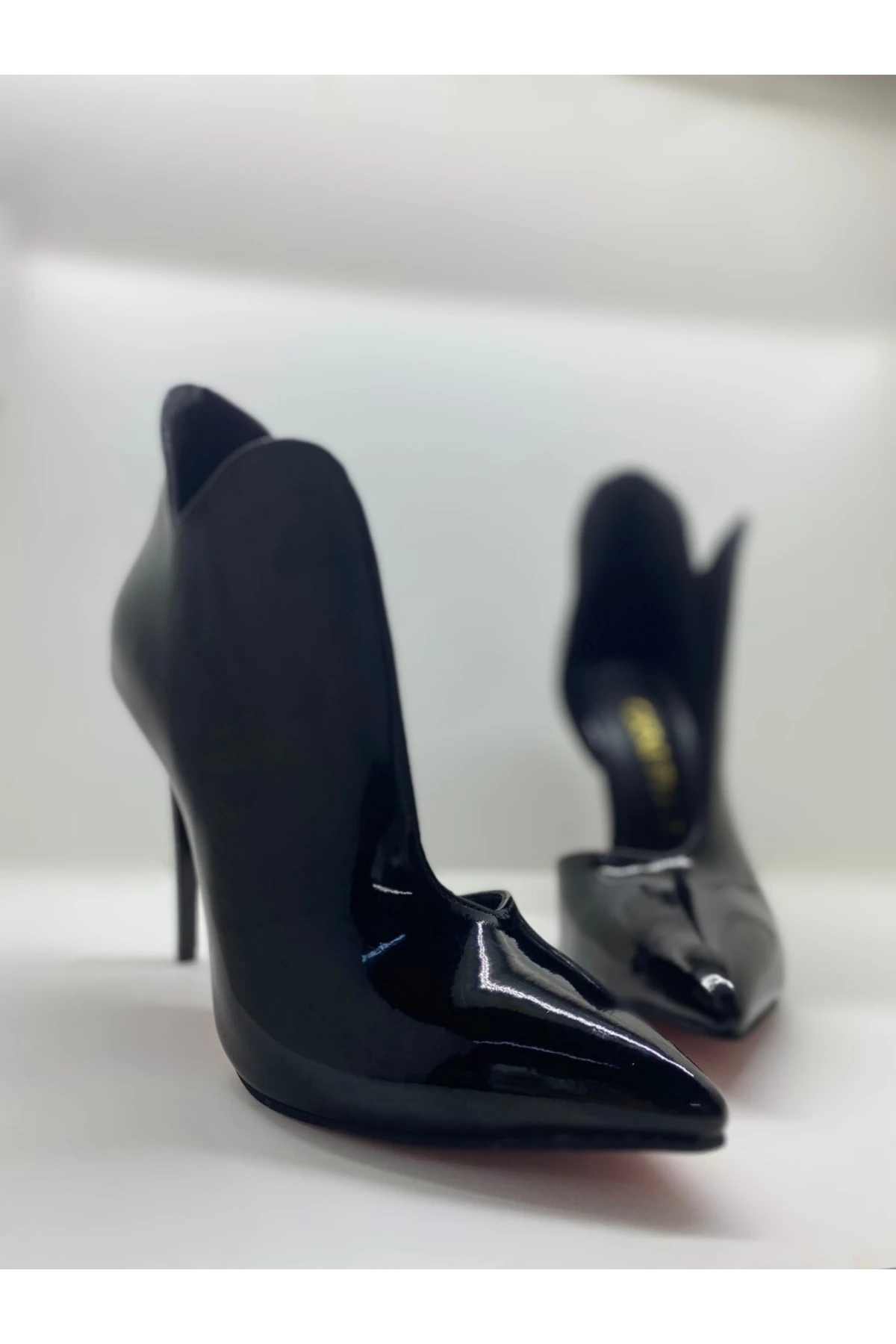 Özel Tasarım Love Siyah Rugan Stiletto Bottie Kadın Topuklu Bot