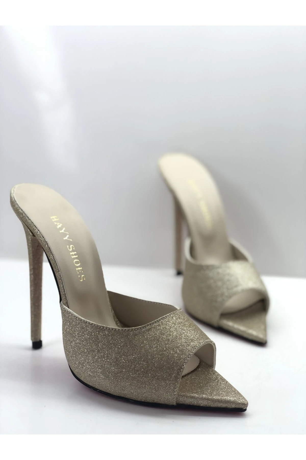 Nova Kaplama Topuk Hakiki Deri Astarlı Topuklu Terlik - Light Altın Kum-Sim