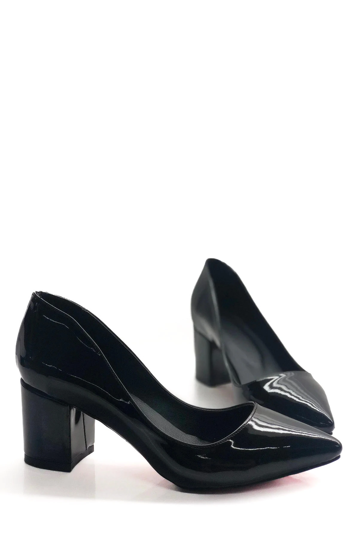 Aurora Kalın Topuklu Stiletto Topuklu Ayakkabı - Siyah Rugan