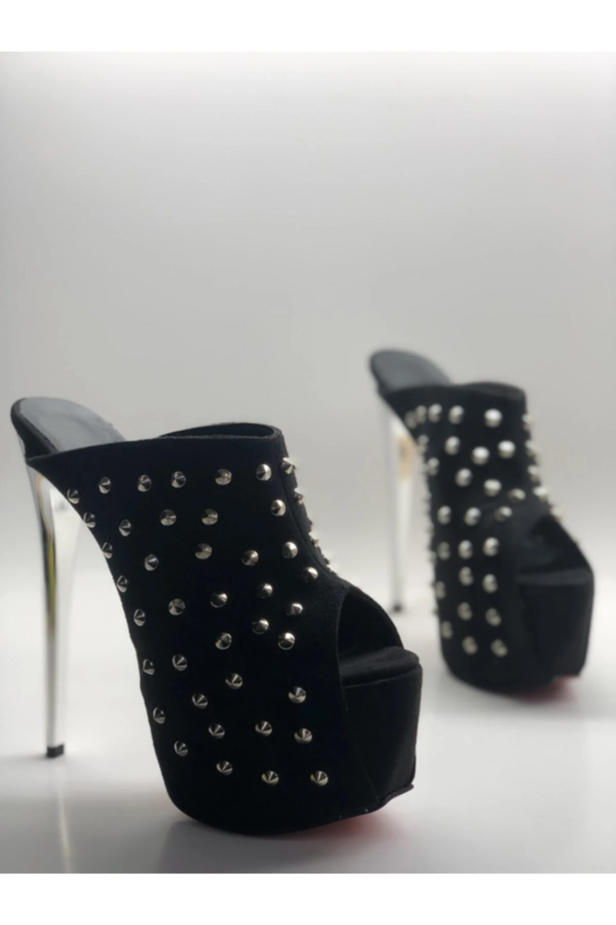 Sabo Tarotlu Hakiki Deri Astarlı Platform Topuklu Ayakkabı Sandalet - Siyah Süet