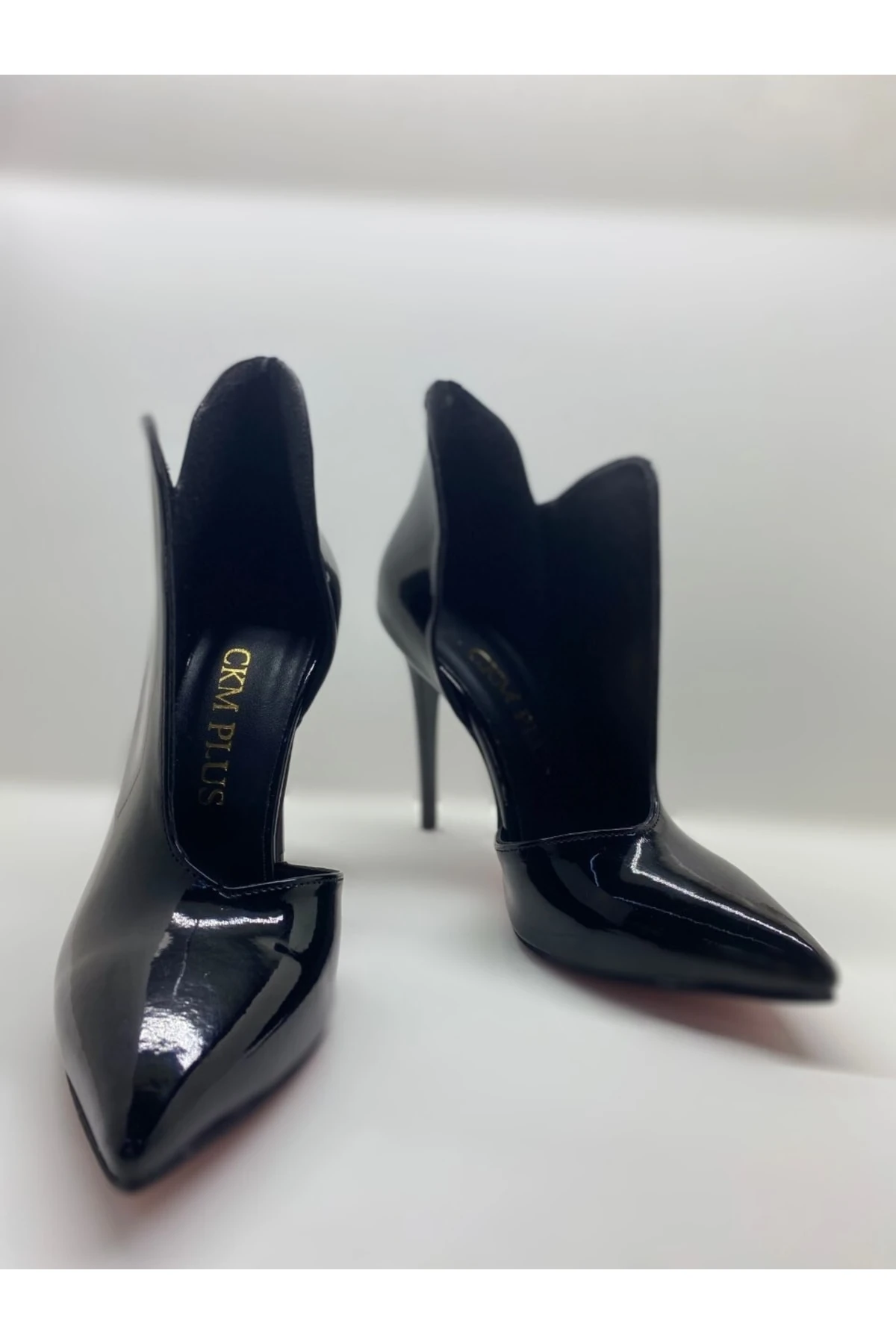 Özel Tasarım Love Siyah Rugan Stiletto Bottie Kadın Topuklu Bot