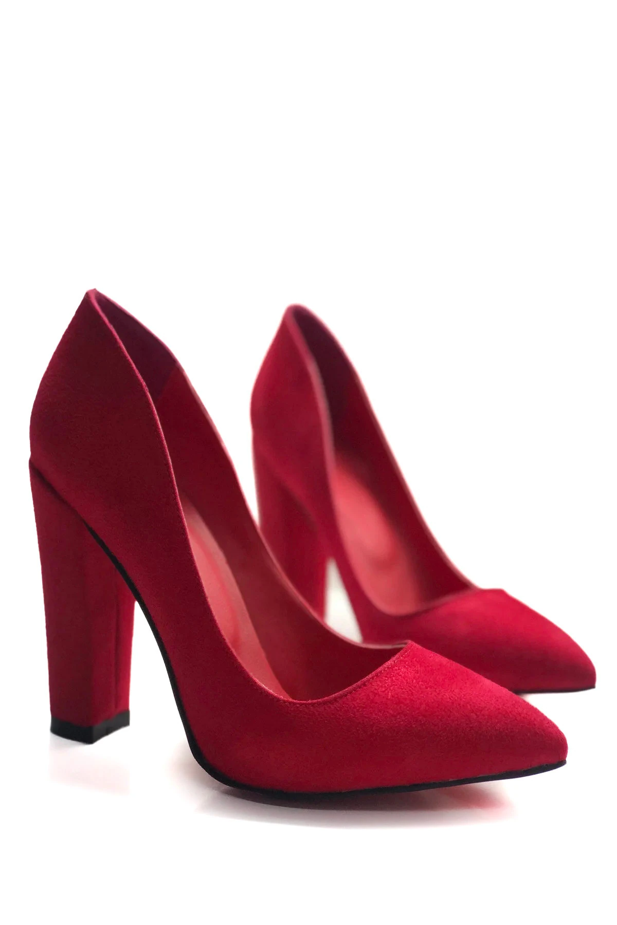 Aurielle Kalın Topuklu Stiletto Topuklu Ayakkabı - Kırmızı Süet