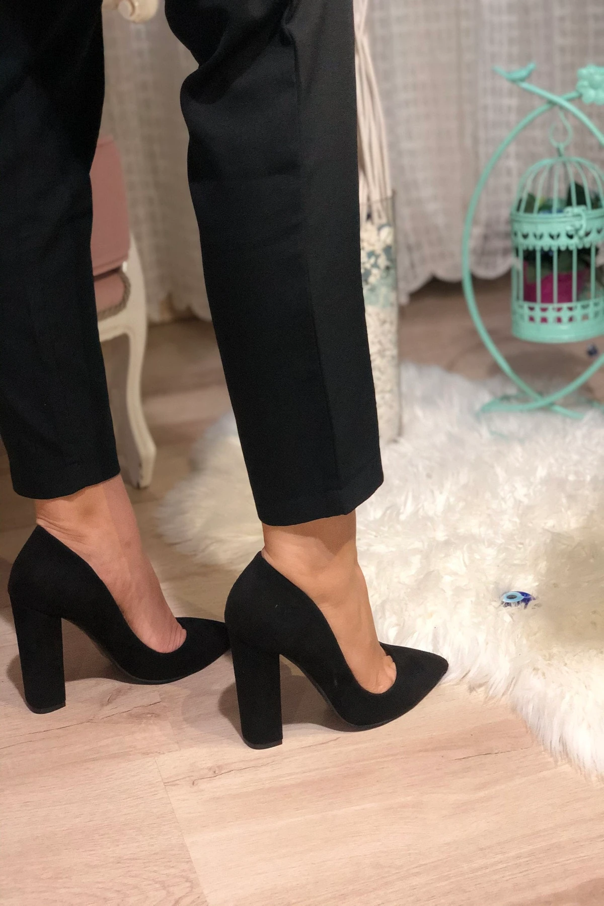 Kadın Siyah Stiletto Kalın Topuklu Ayakkabı