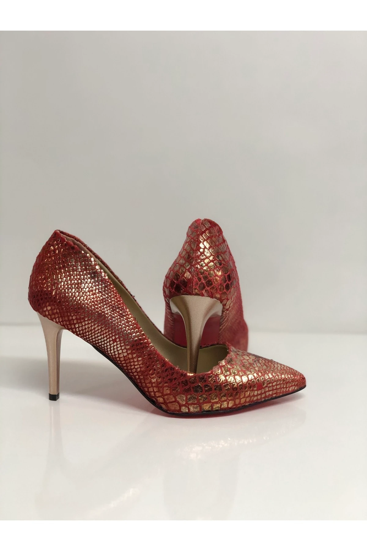 Aurora Stiletto Kadın Topuklu Ayakkabı - Kırmızı Yılan