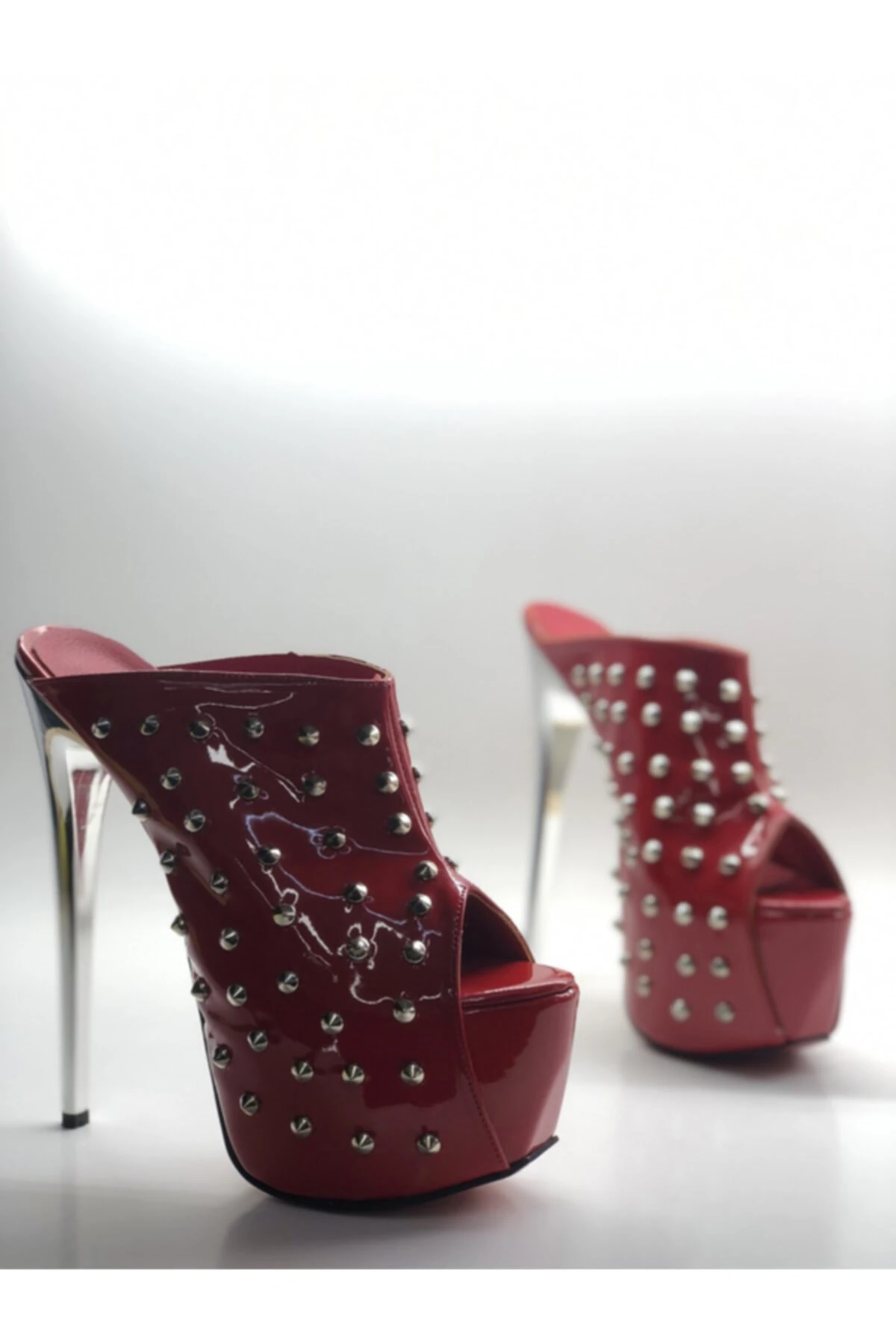 Sabo Tarotlu Hakiki Deri Astarlı Platform Topuklu Ayakkabı Sandalet - Kırmızı Rugan