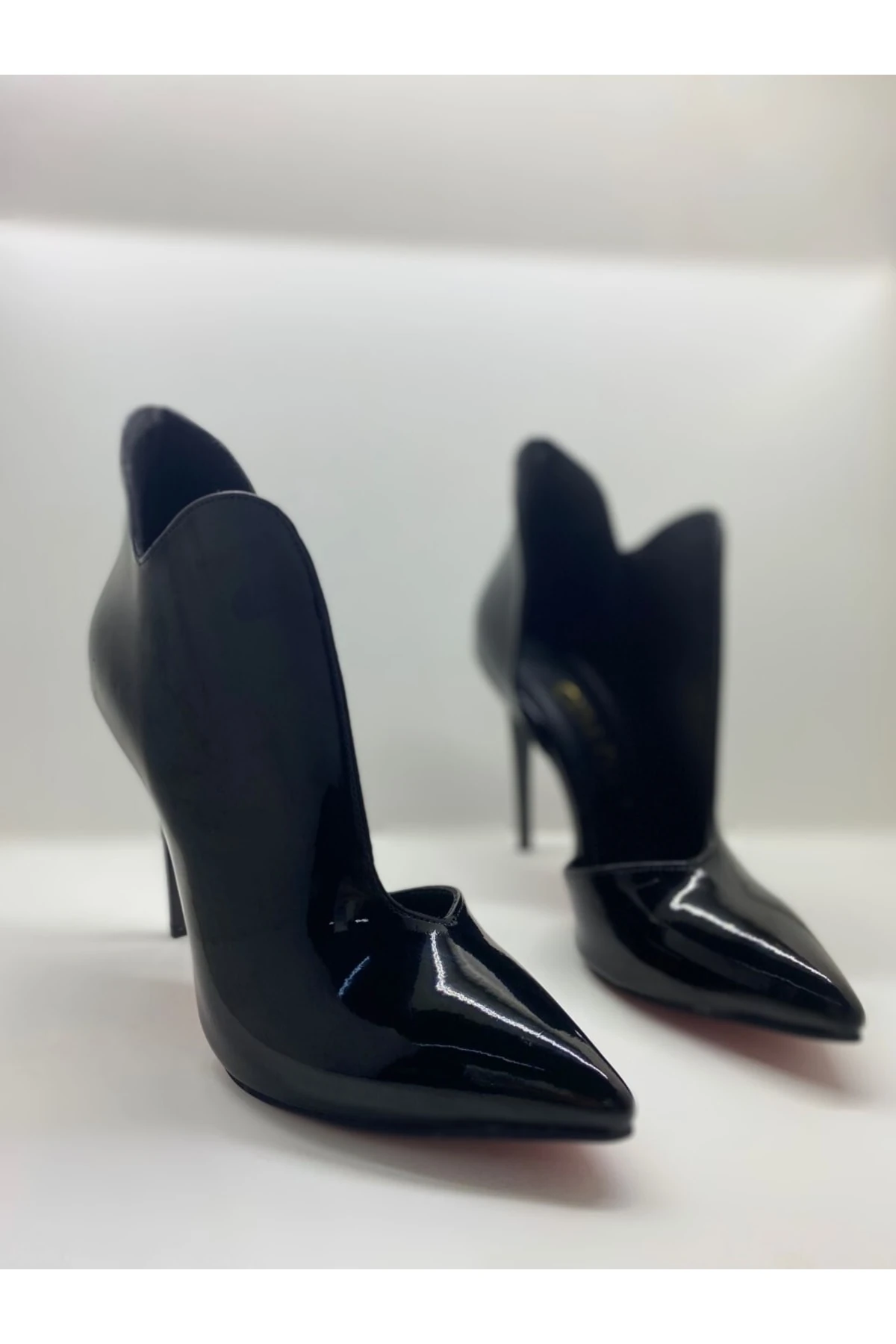 Özel Tasarım Love Siyah Rugan Stiletto Bottie Kadın Topuklu Bot