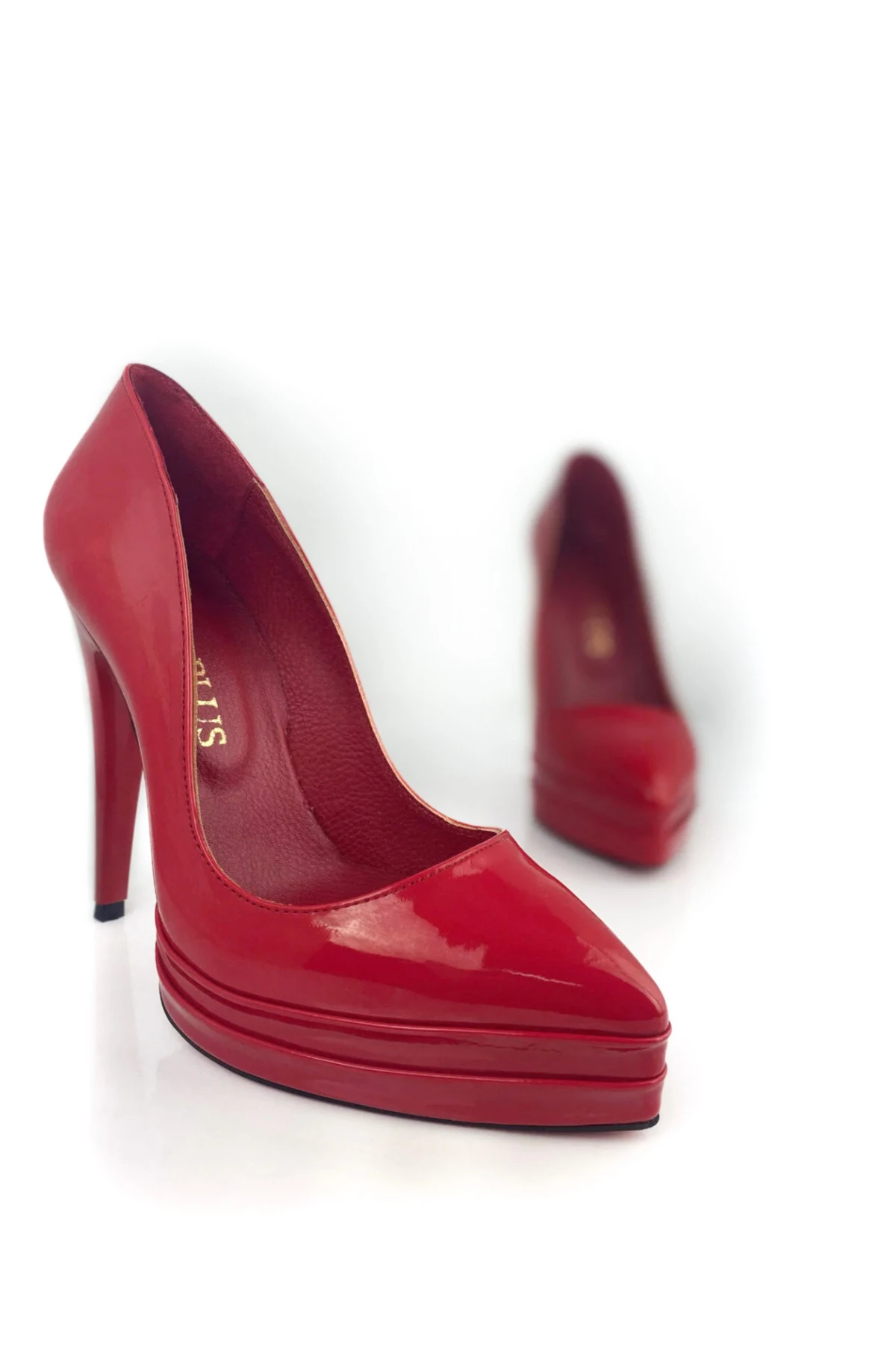 Kırmızı Rugan Çift Platform Stiletto Topuklu Ayakkabı