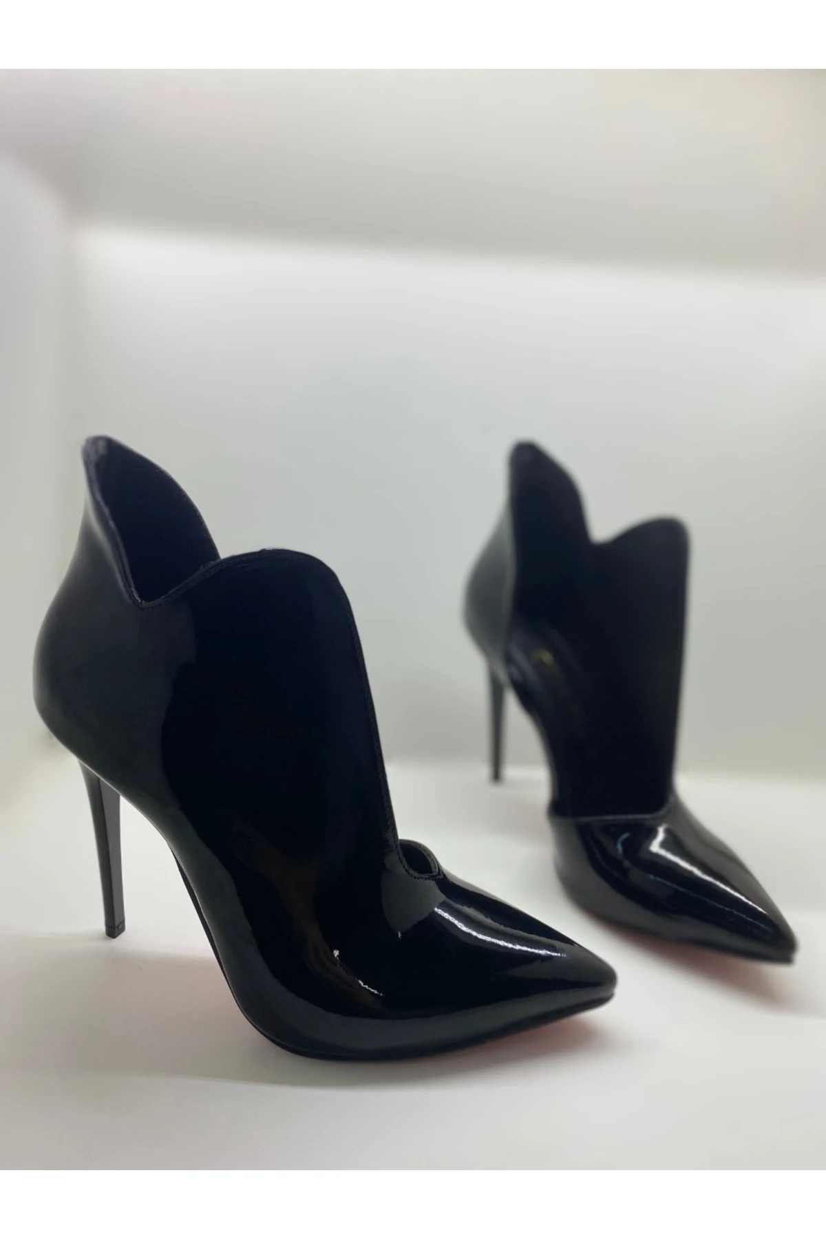 Özel Tasarım Love Siyah Rugan Stiletto Bottie Kadın Topuklu Bot