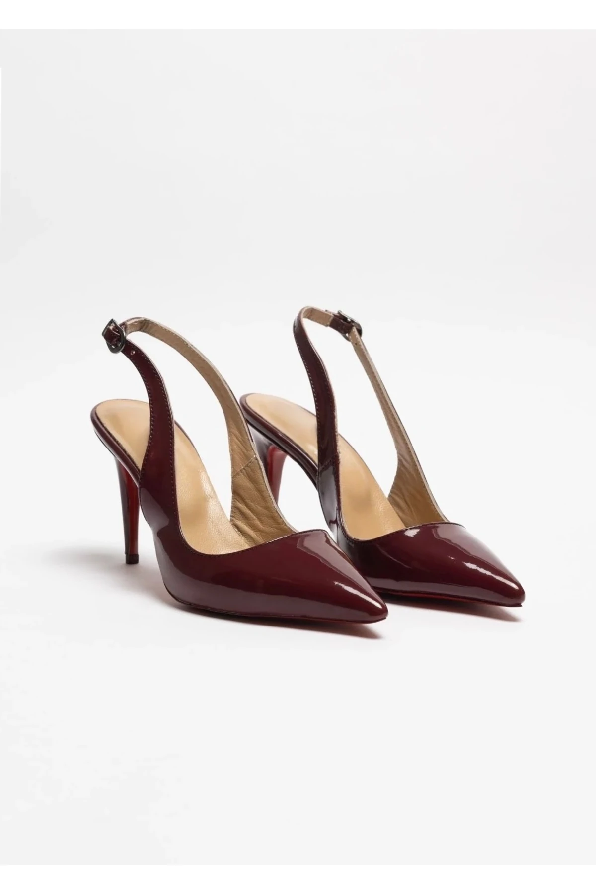 Agena - Mürdüm Rugan Stiletto Hakiki Deri Astarlı Topuklu Ayakkabı