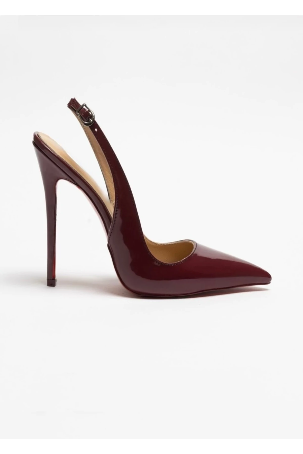 Agena - Mürdüm Rugan Stiletto Hakiki Deri Astarlı Topuklu Ayakkabı