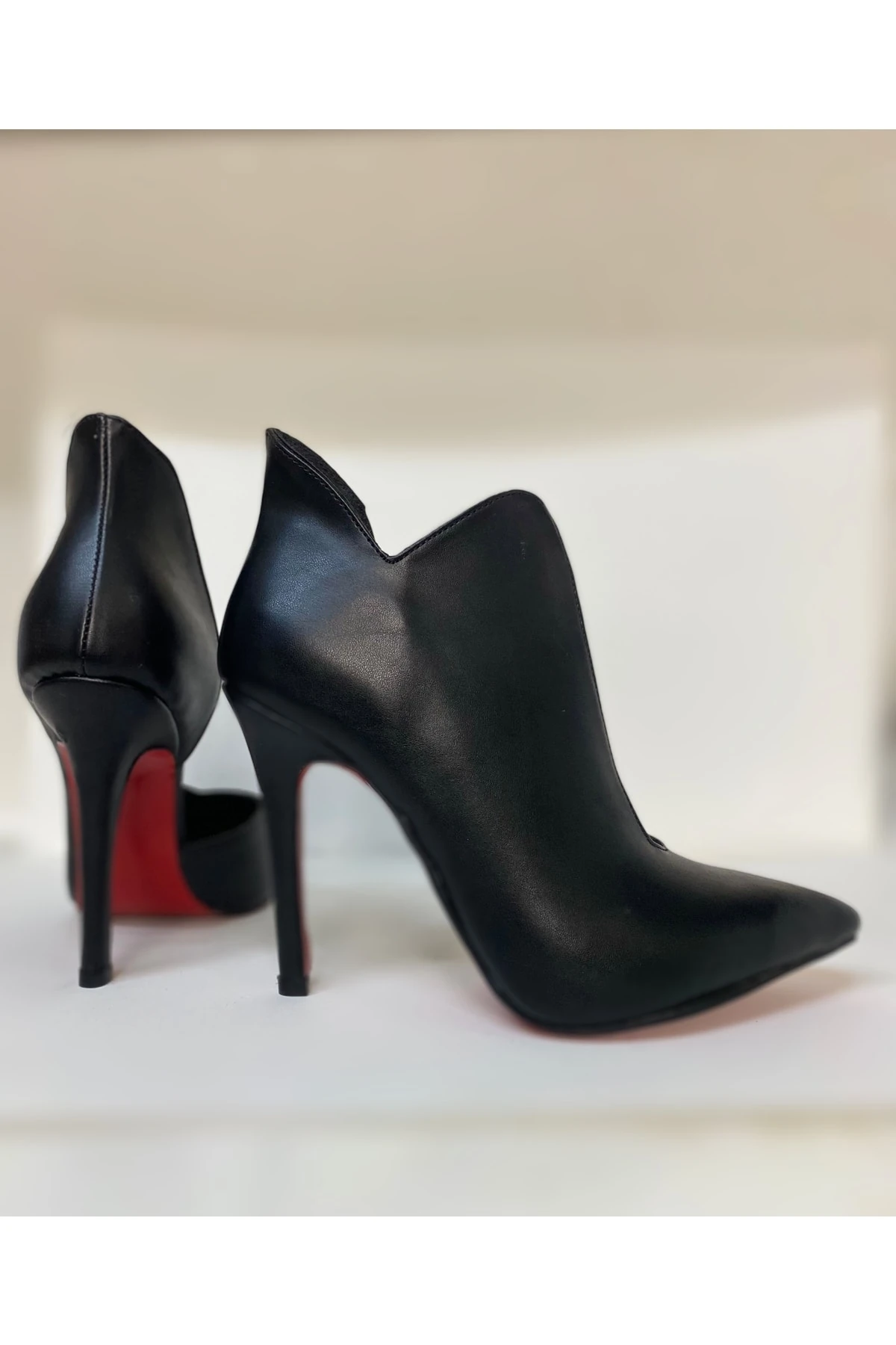 Özel Tasarım Love Siyah Deri Aynalı Jürdan Kaplama Topuk Stiletto Bottie Kadın Topuklu Bot