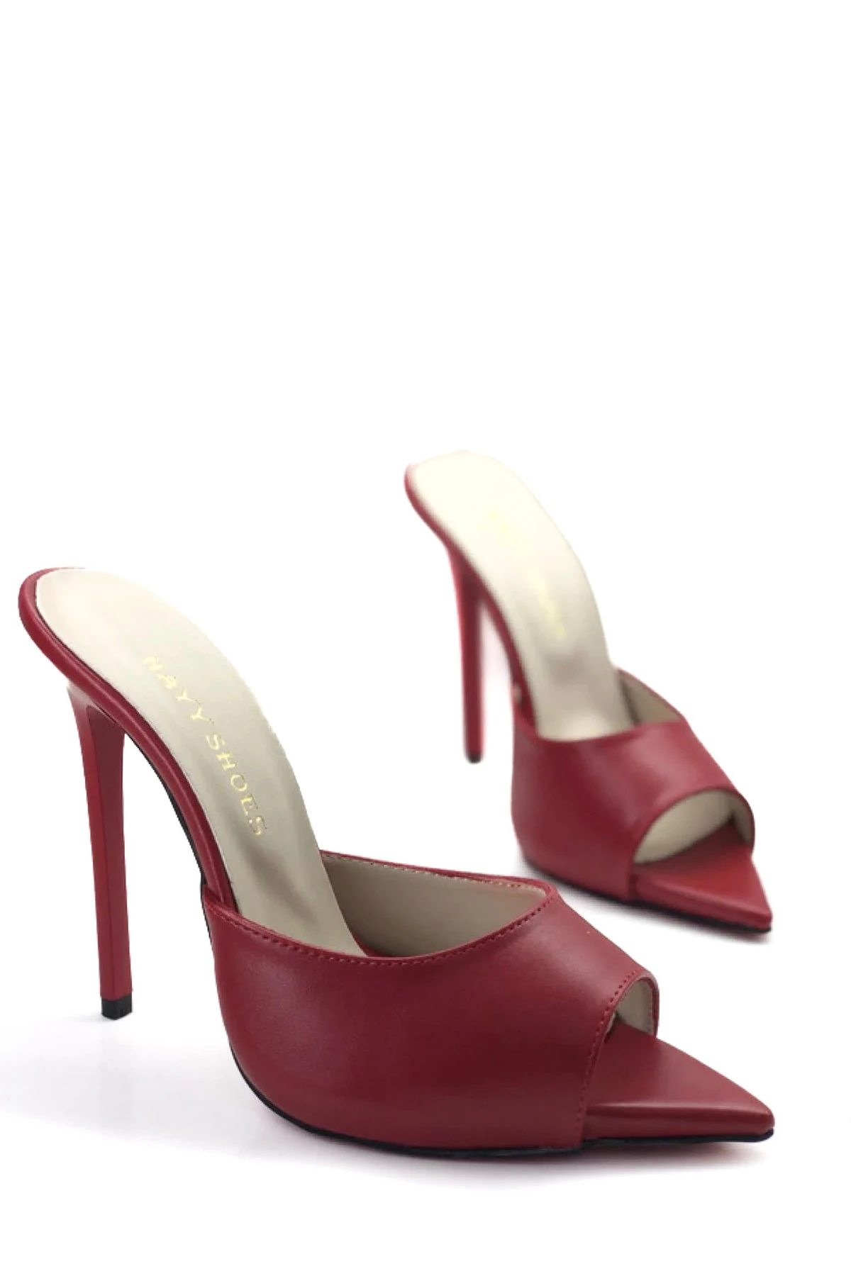 Nova Hakiki Deri Astarlı Gizli Platformlu Topuklu Terlik - Kırmızı