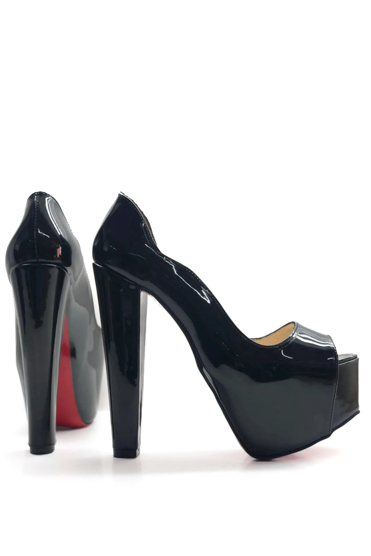 Celeneva Love Platform Topuklu Ayakkabı - Siyah Rugan