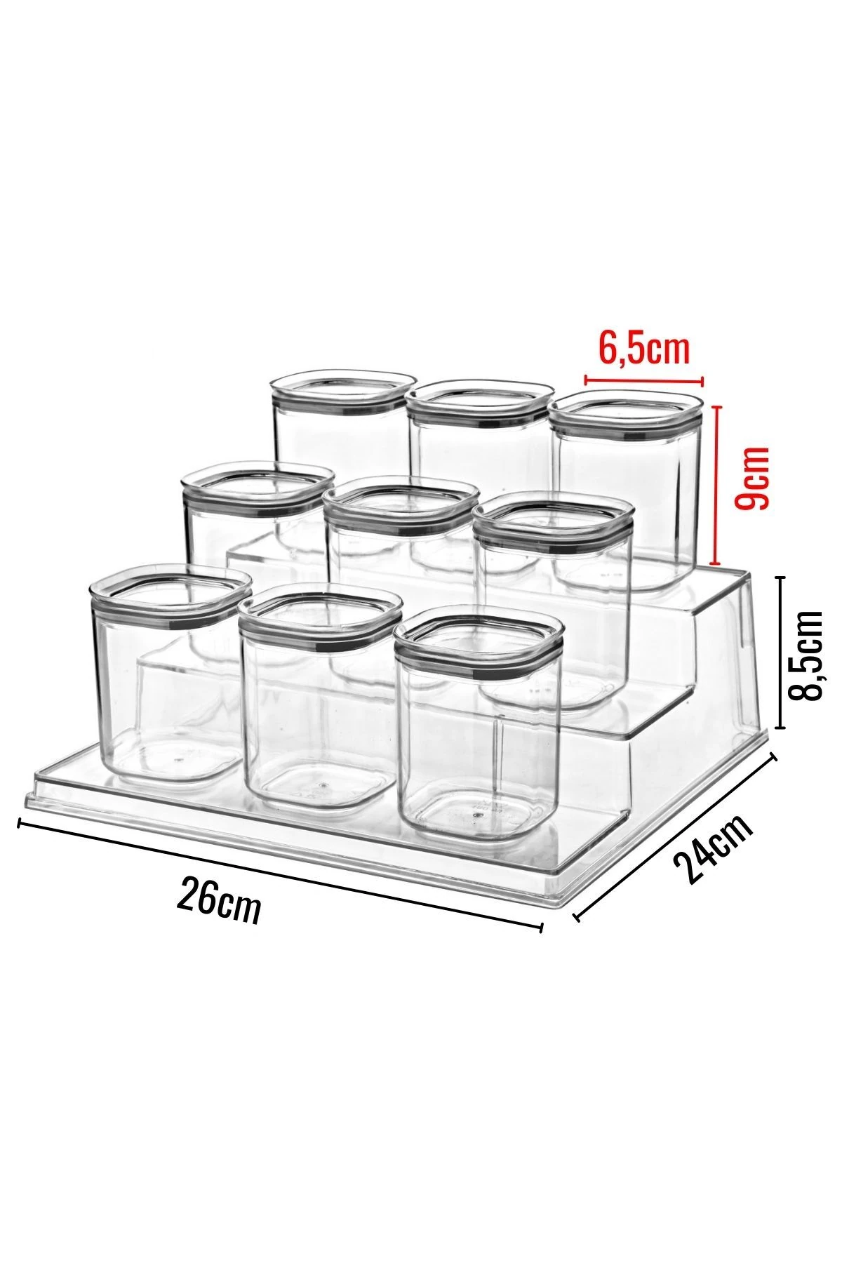 Stantlı, Etiketli 12'li Kare Baharat Saklama Kabı ŞEFFAF 250 ML