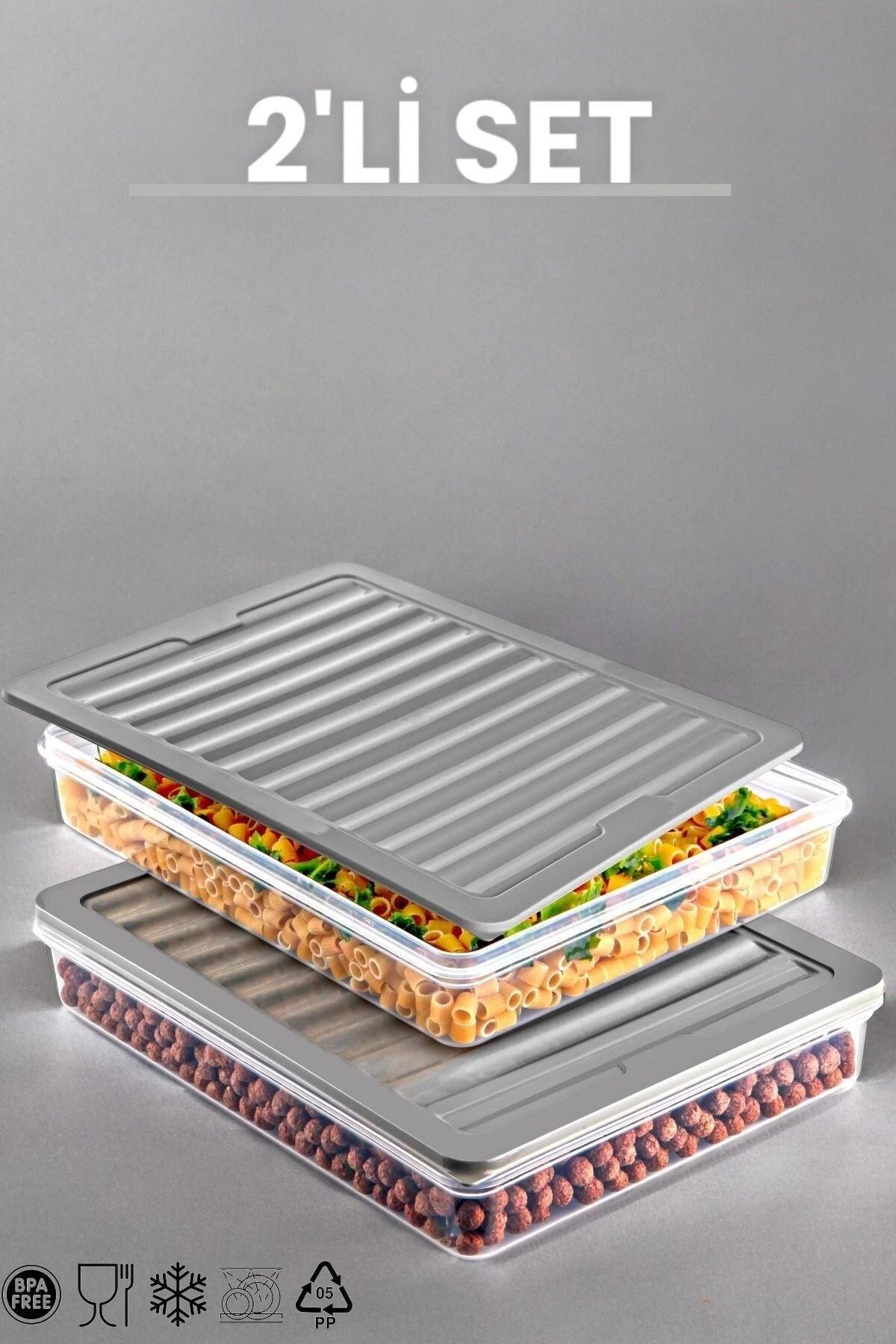 2'li Set Freshbox Mikrodalga Ve Difrize Uygun Saklama Kabı Gri
