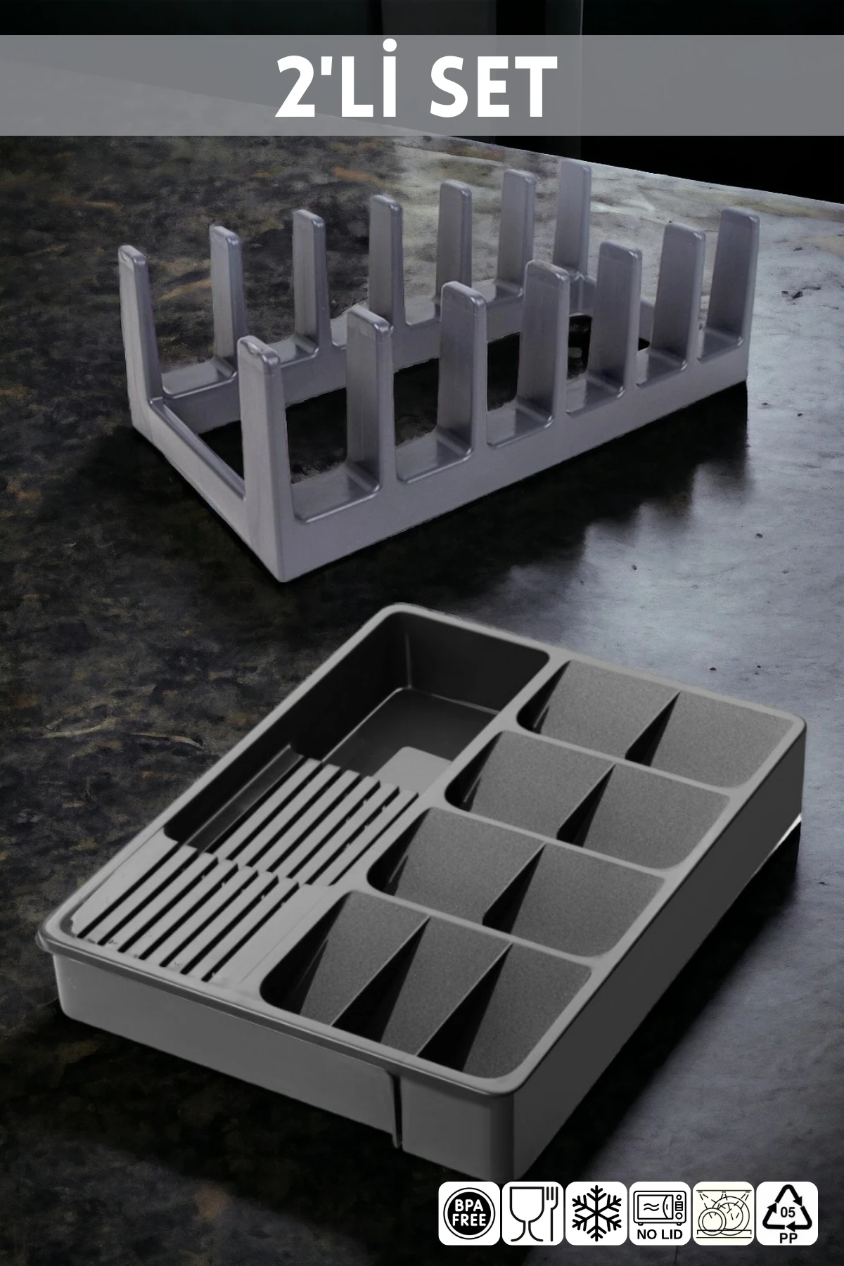 2'li Mutfak Seti Antrasit Kaşıklık - Tencere Kapak Düzenleyici