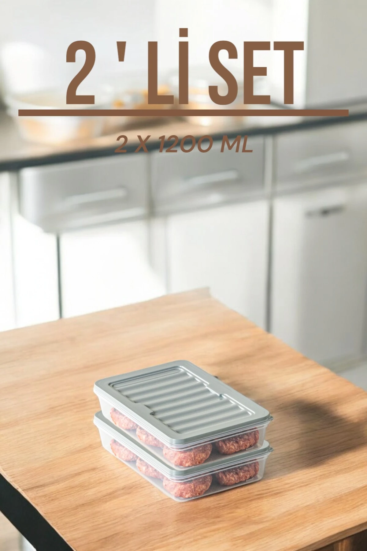 2'Li Set 1200 ML Freshbox Mikrodalga ve Difrize Uygun Saklama Kabı GRİ