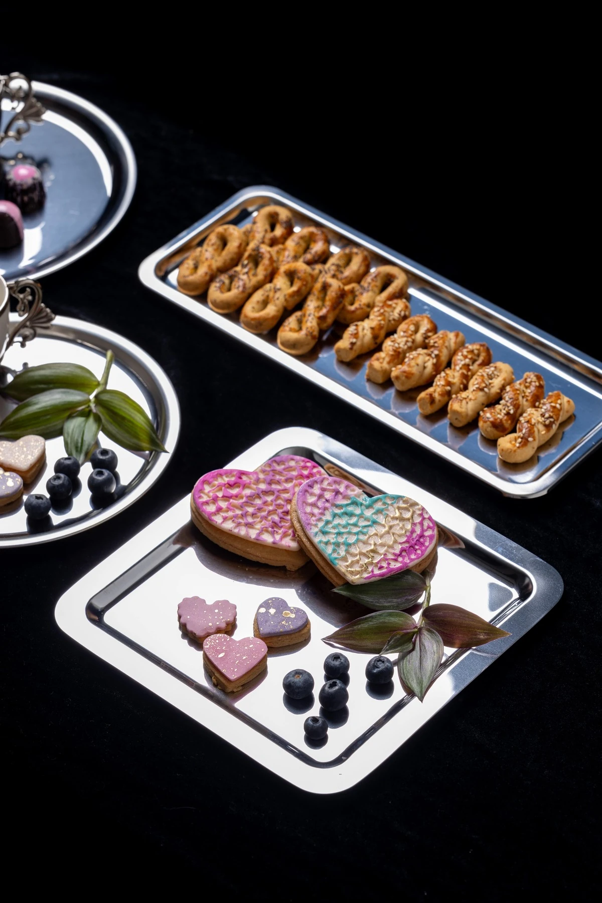 4'lü Sunum Tepsisi Kare,yuvarlak,baton Dekoratif Servis Tepsisi