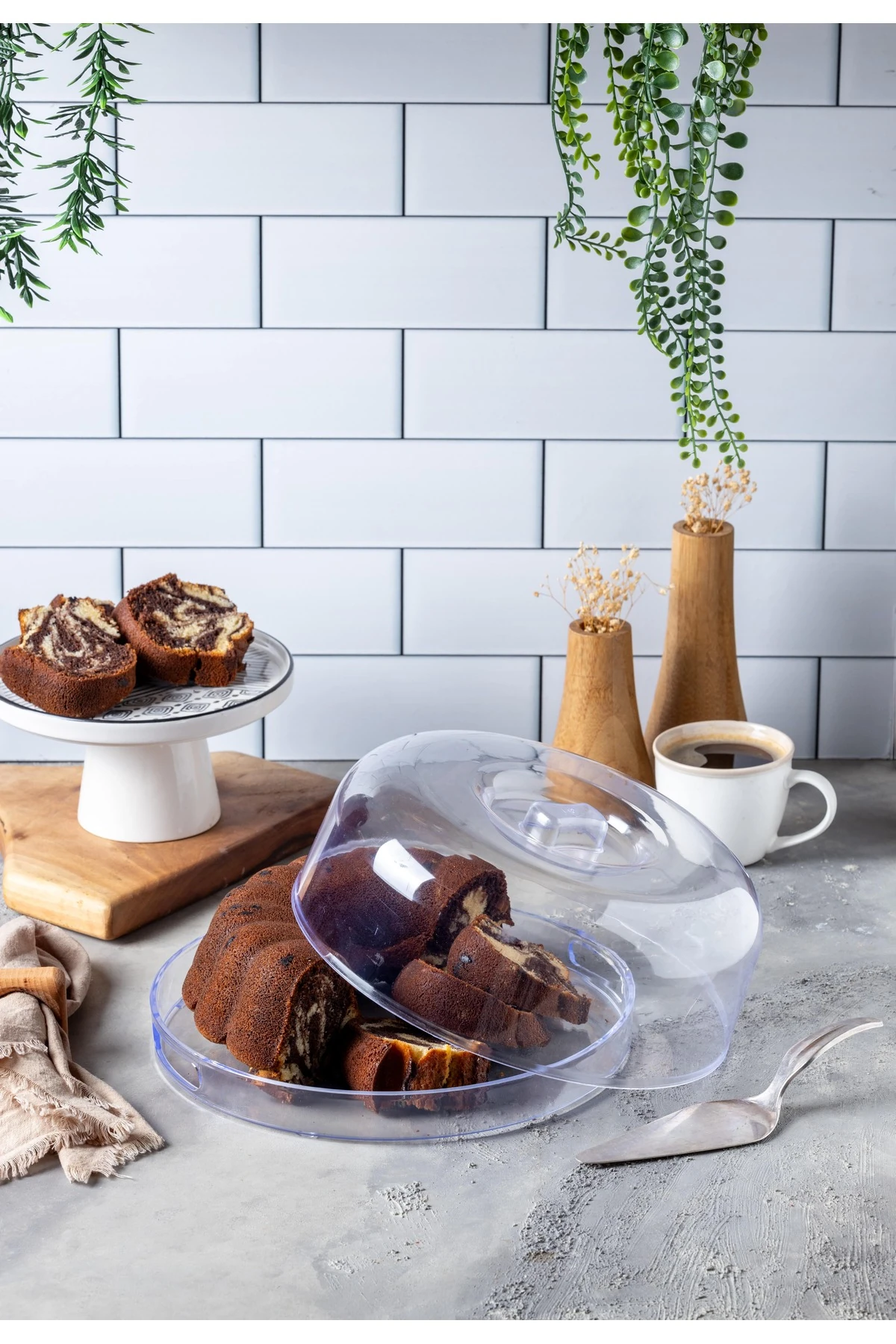 2'si 1 Arada Yuvarlak, Kristal Sunum Tepsisi ve Kek Fanusu