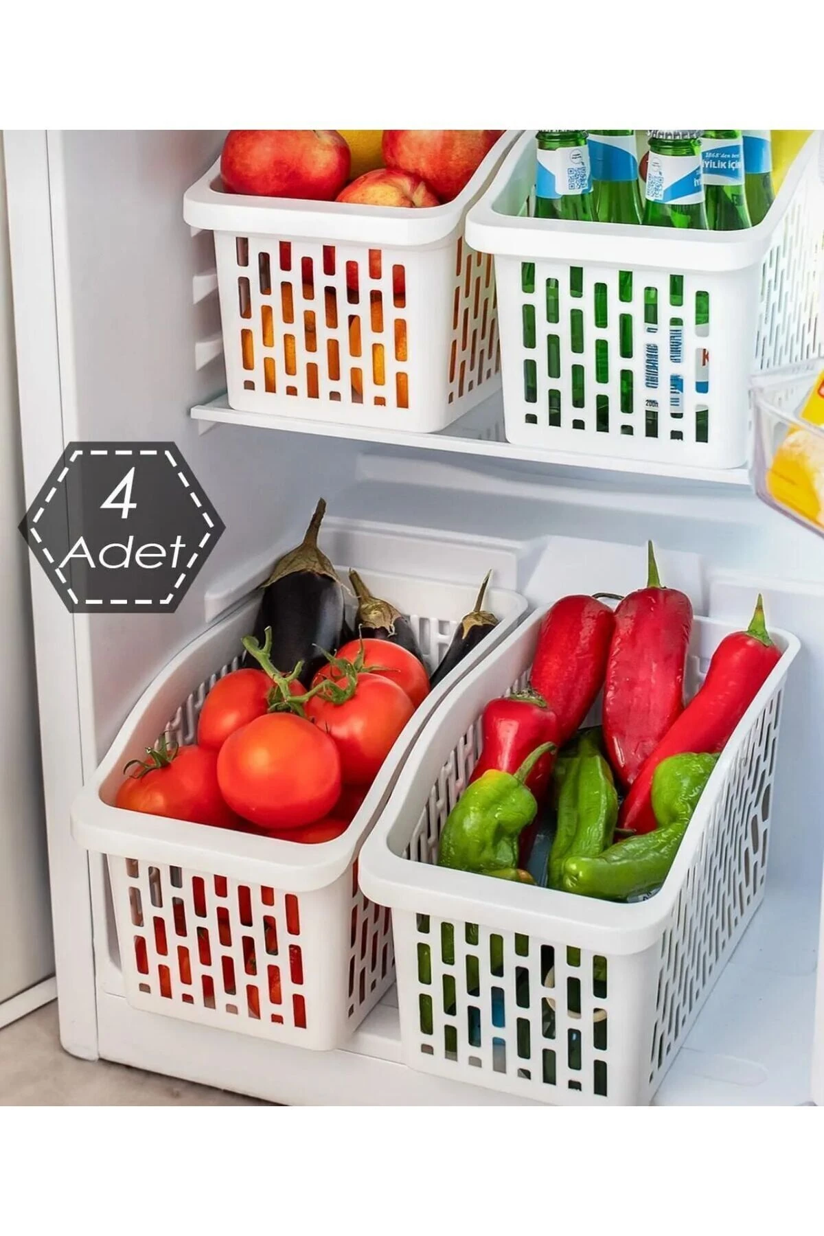 Çok Amaçlı Plastik Dolap Içi Düzenleyici Saklama Kutusu Organizer Sepet - Beyaz 4 ADET