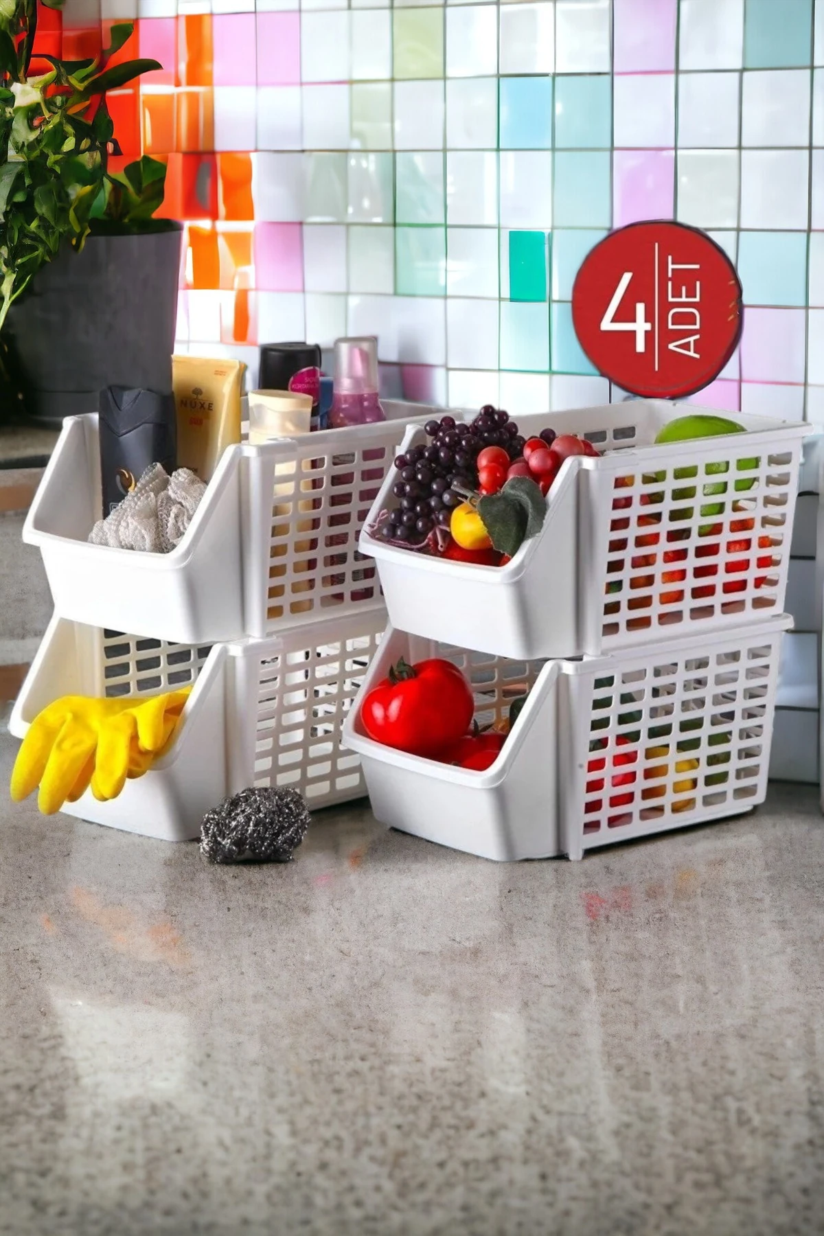 4 Adet Çok Amaçlı Katlı Düzenleyici Beyaz