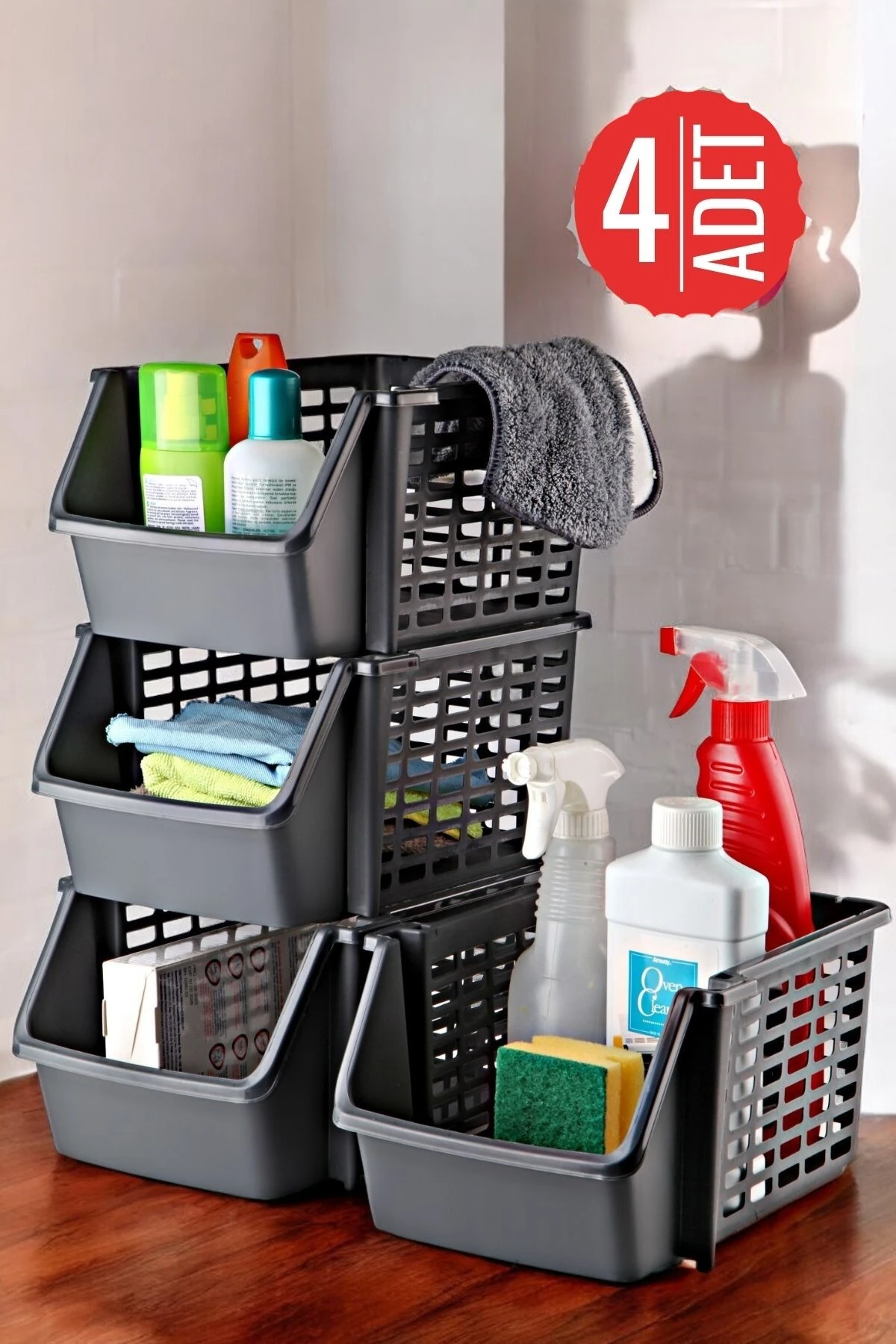 4 Adet Çok Amaçlı Dolap Içi, Evye Altı Ve Buzdolabı İçi Katlı Düzenleyici Antrasit