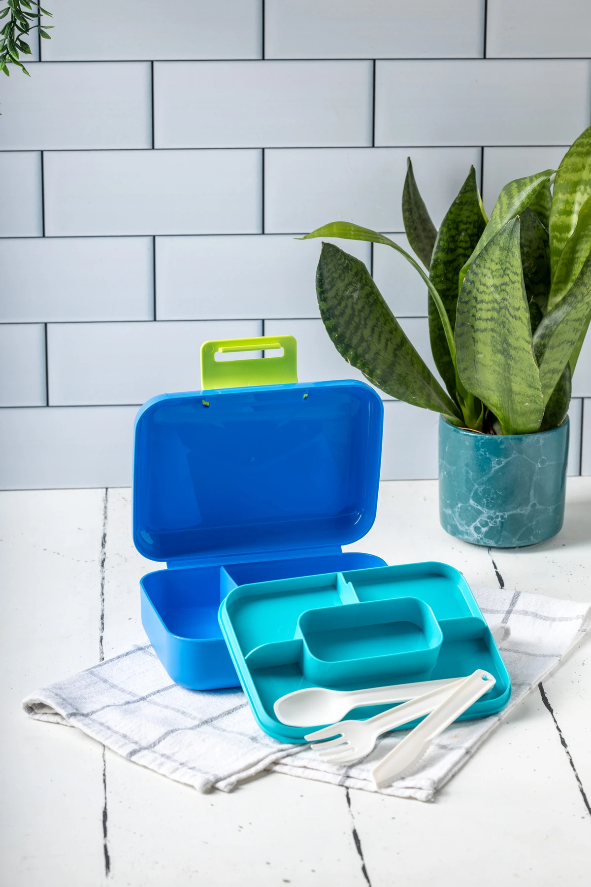 Beslenme Kutusu 2 Katlı Çatal,bıçak,kaşık Setli