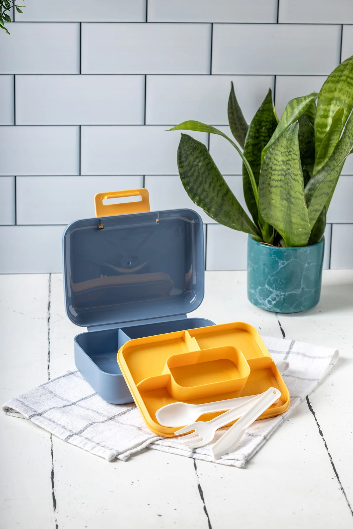 Beslenme kutusu 2 Katlı Çatal,Bıçak,Kaşık Setli ANTRASİT