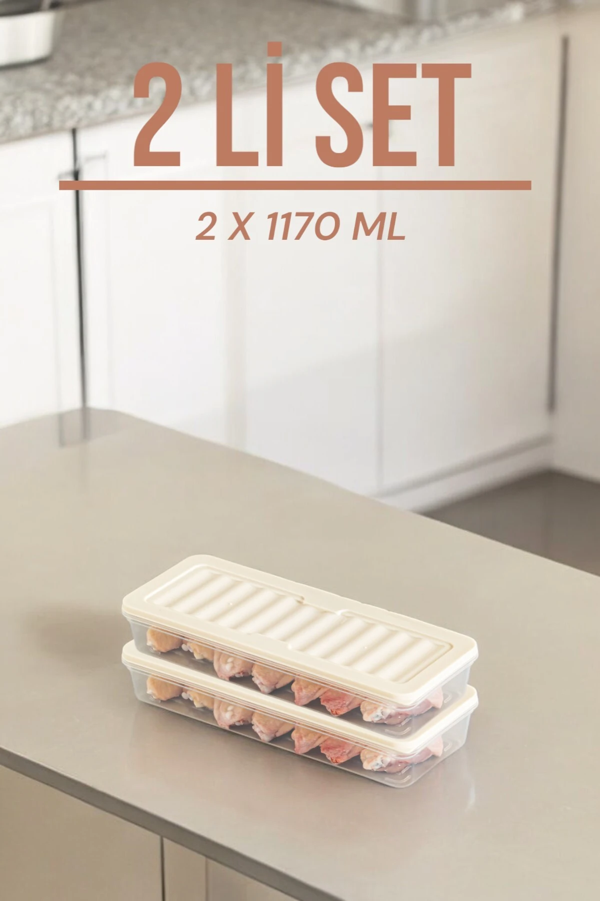 2'Li Set 1170  ML Freshbox Mikrodalga ve Difrize Uygun Saklama Kabı KREM