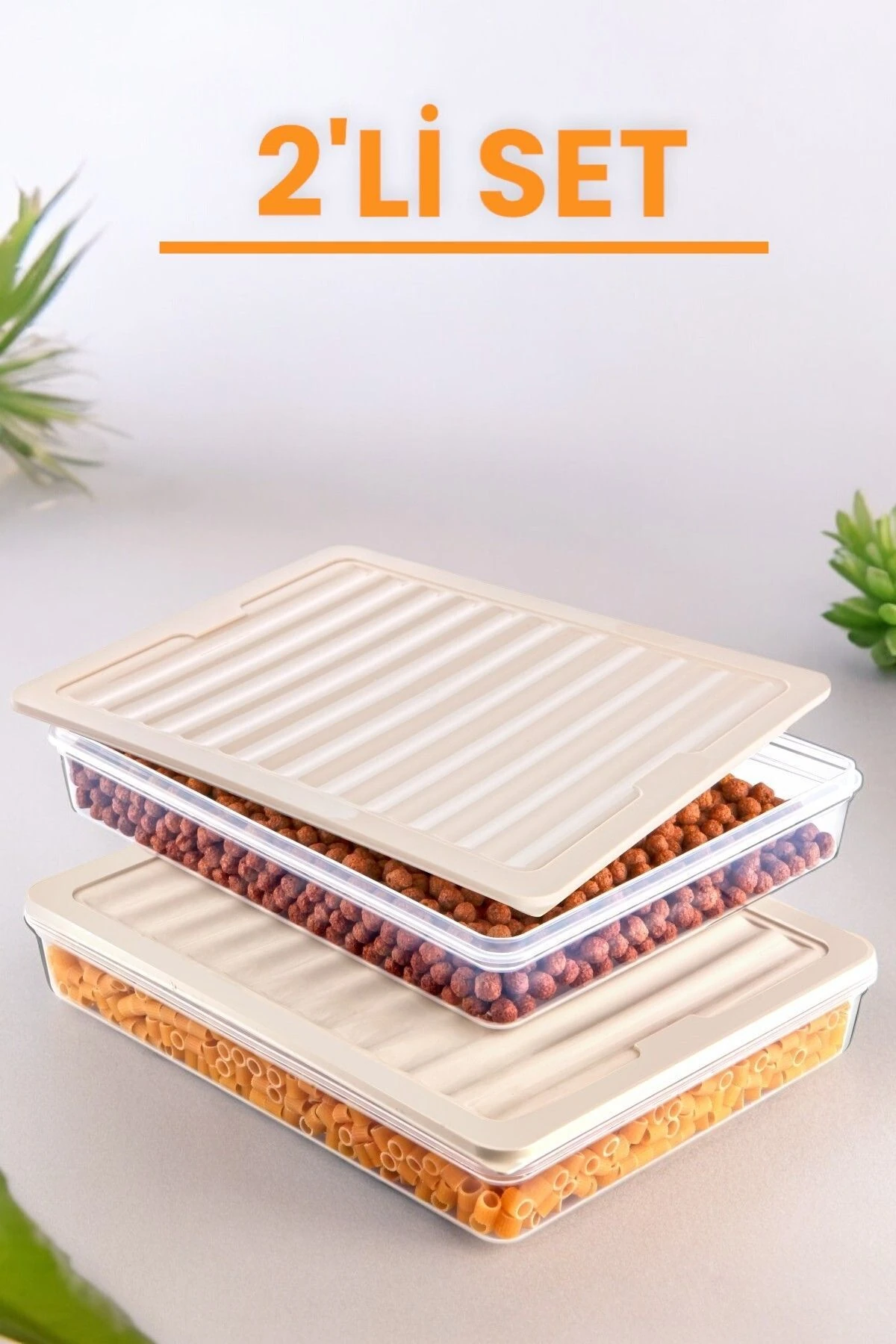 2'li Set Freshbox Mikrodalga Ve Difrize Uygun Saklama Kabı Krem