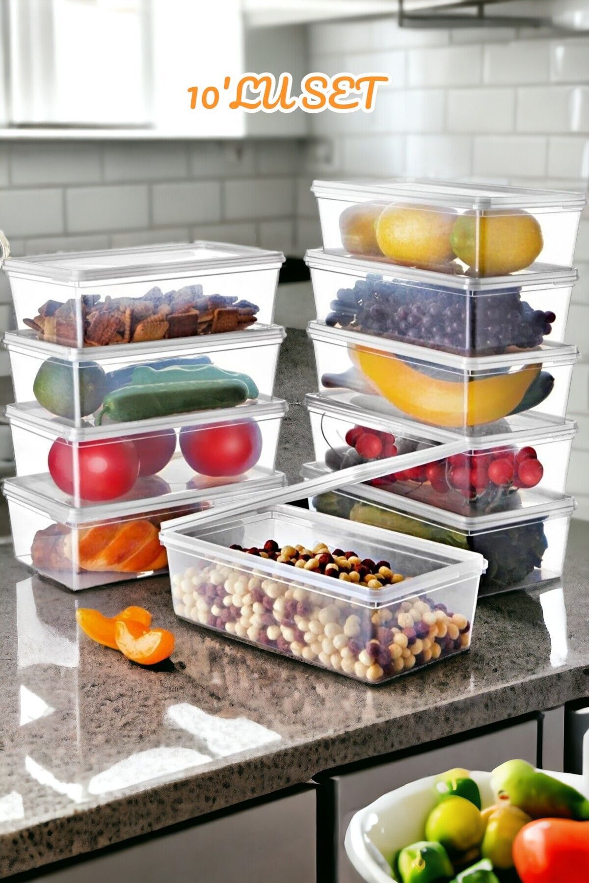 10 Adet Kendinden Kapaklı Saklama Kabı 2 Lt