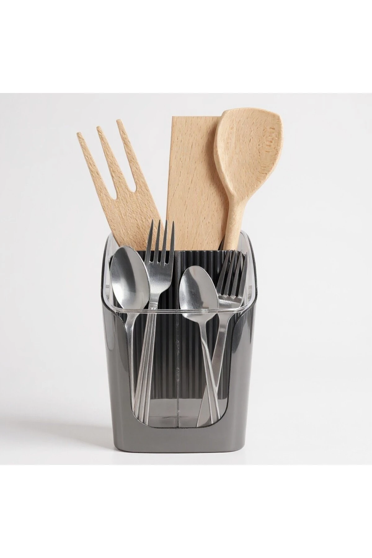 3 Bölmeli Tezgah Üstü Kaşıklık - Çıkarılabilir Bölmeli Kaşık Bıçak Standı Mutfak Organizer S