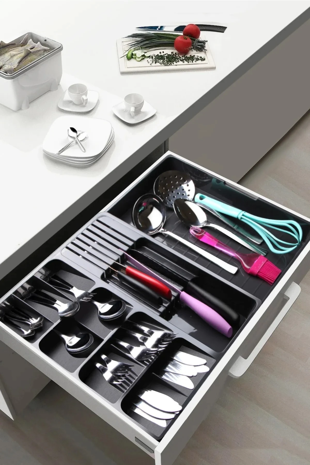 2'li Mutfak Seti Antrasit Kaşıklık-Kaşık Tutma Aparatı