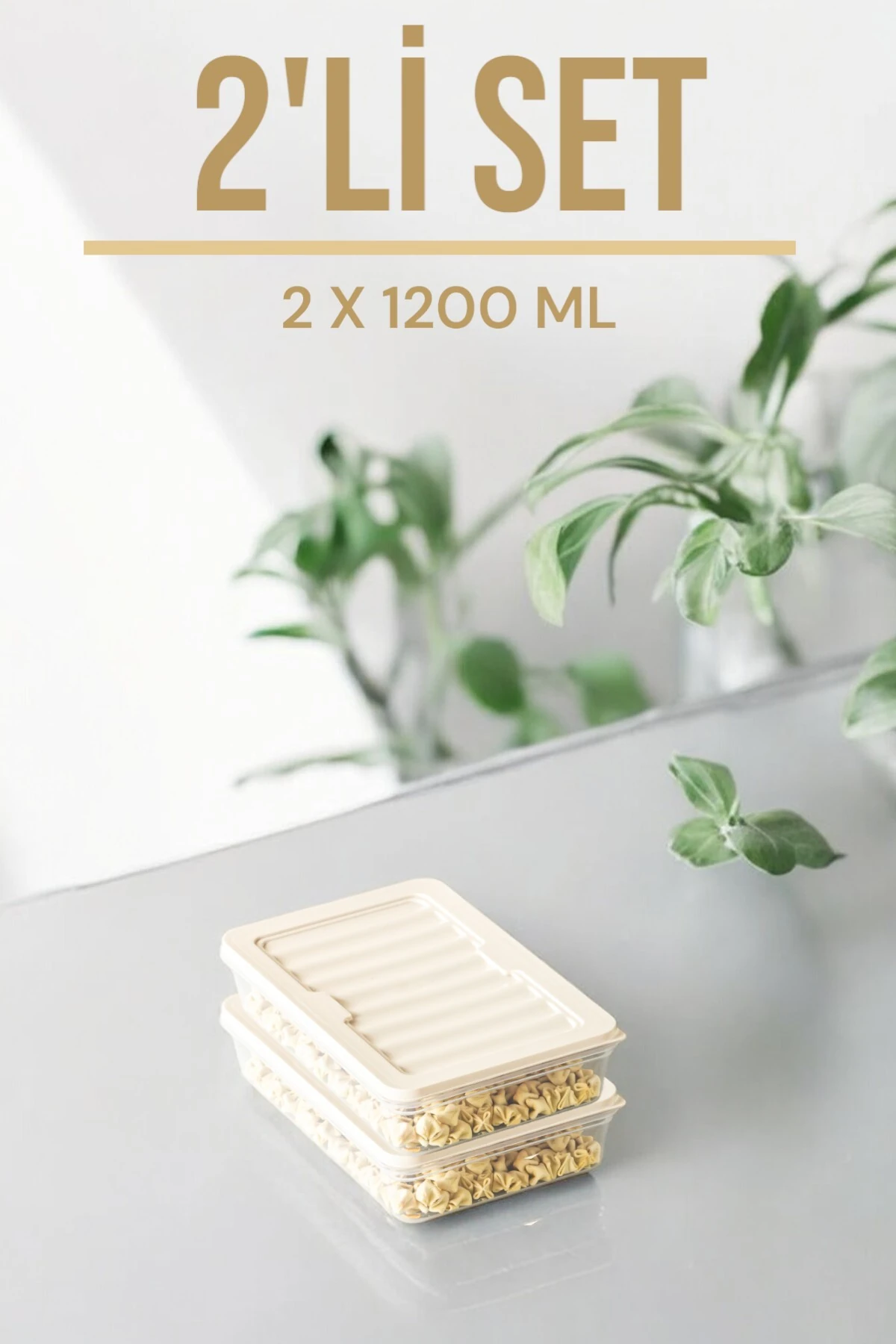 2'Li Set 1200 ML Freshbox Mikrodalga ve Difrize Uygun Saklama Kabı KREM