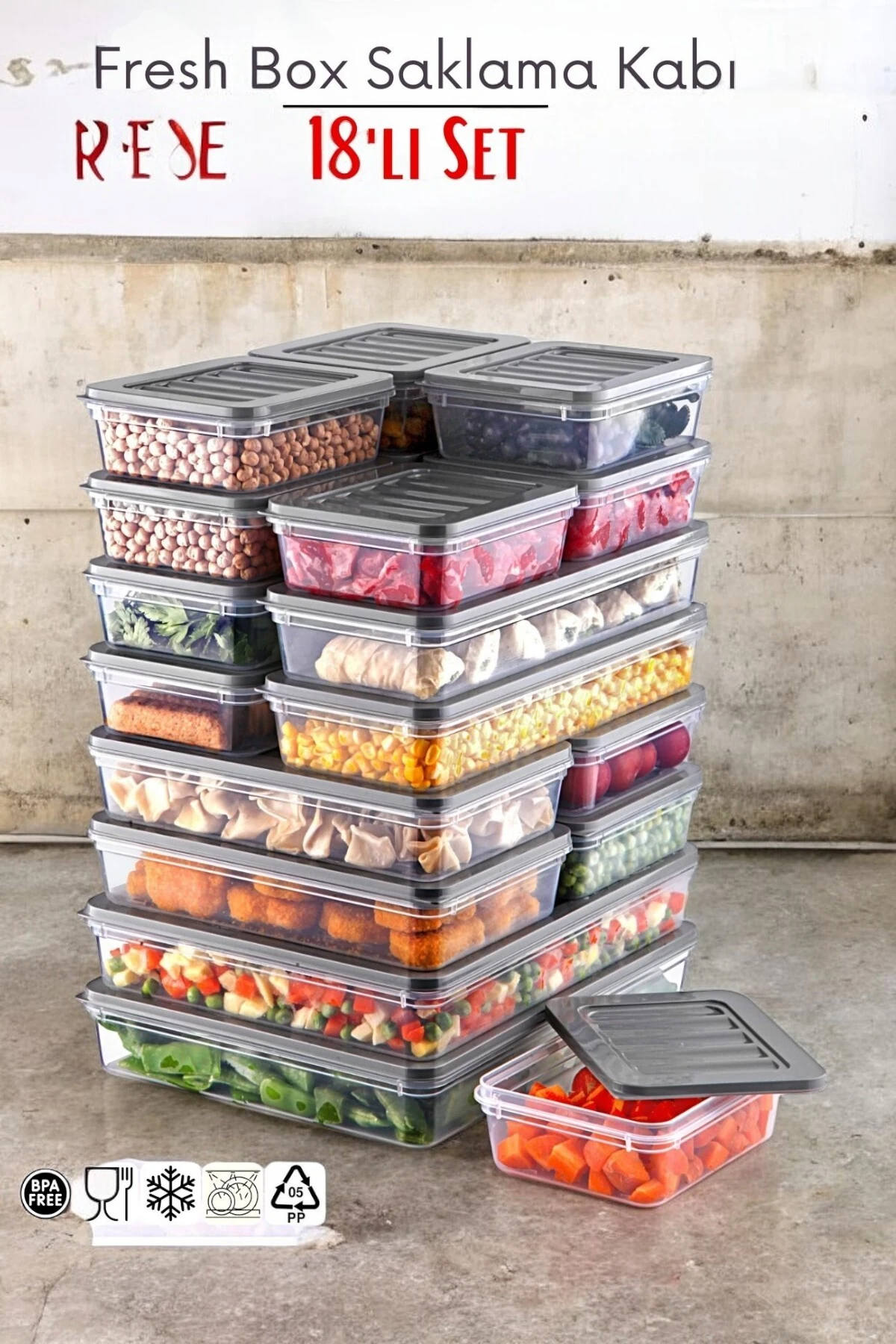 18'li Set Freshbox Mikrodalga Ve Difrize Uygun Saklama Kabı