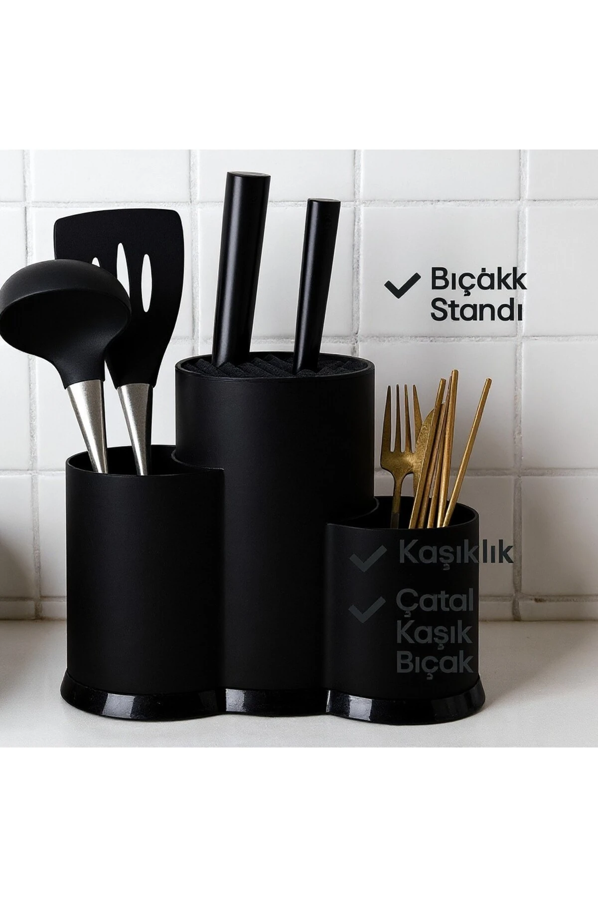 Çok Amaçlı Dik Kaşıklık Çatal Kaşık Organizeri Düzenleyici Si̇yah
