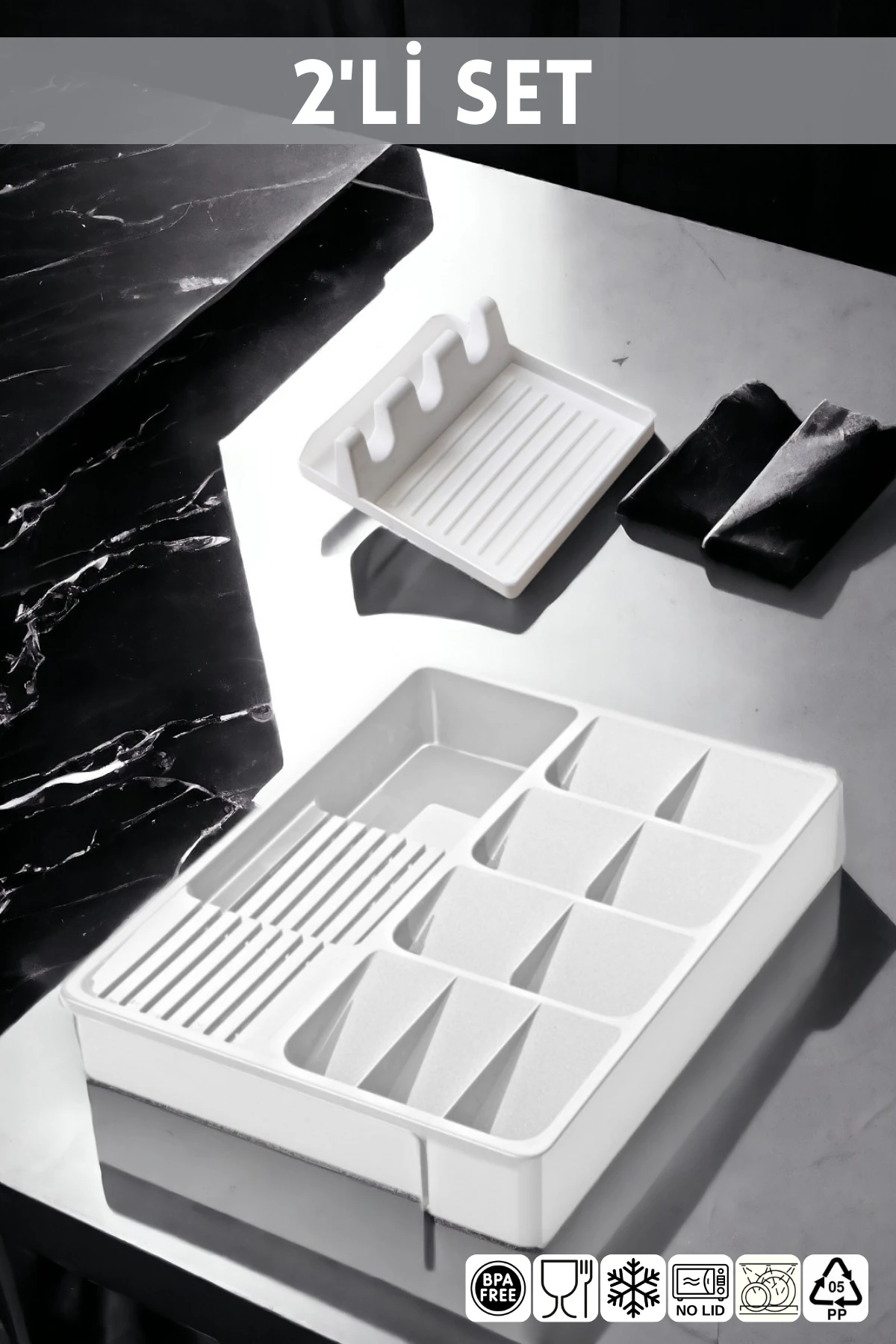 2'li Mutfak Seti Beyaz Kaşıklık-Kaşık Tutma Aparatı