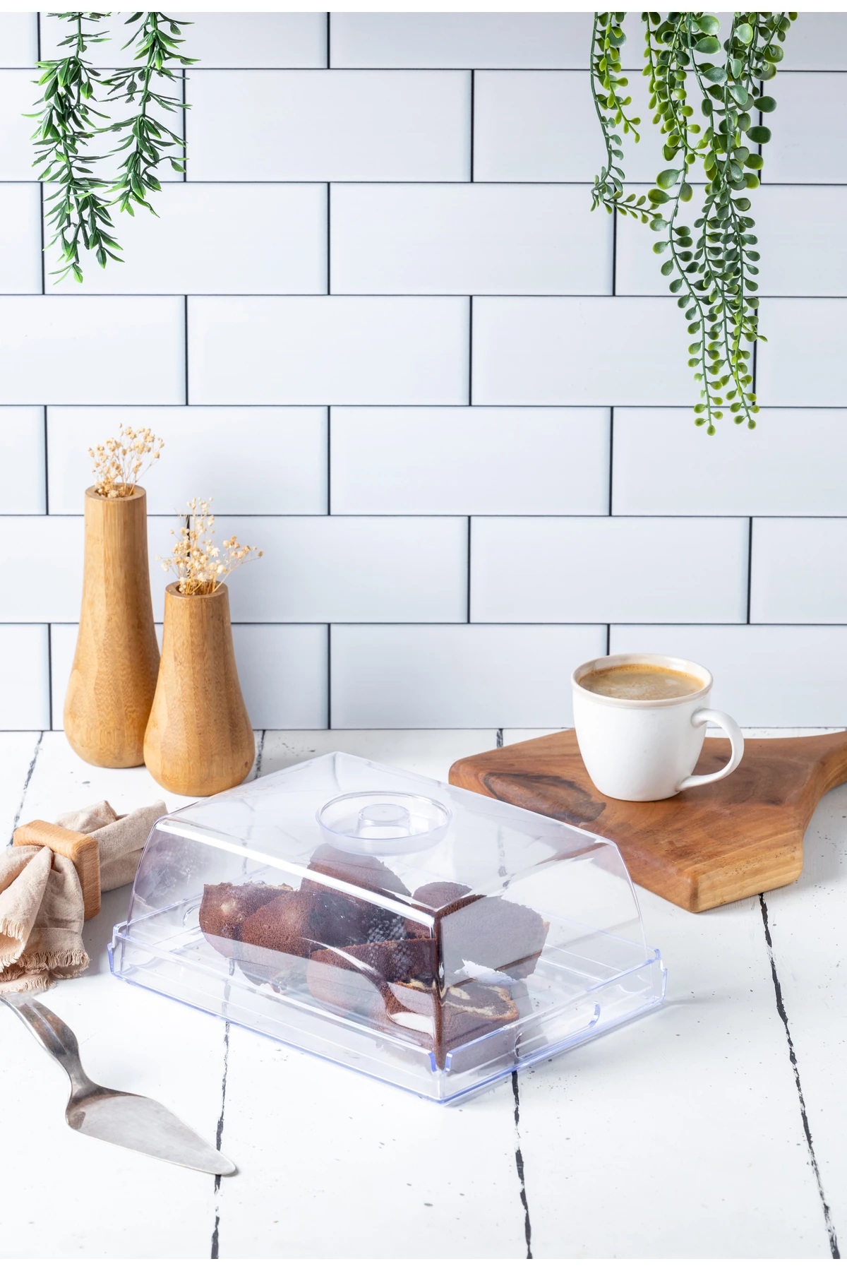 2'si 1 Arada Dikdörtgen Sunum Tepsisi ve Kek Fanusu