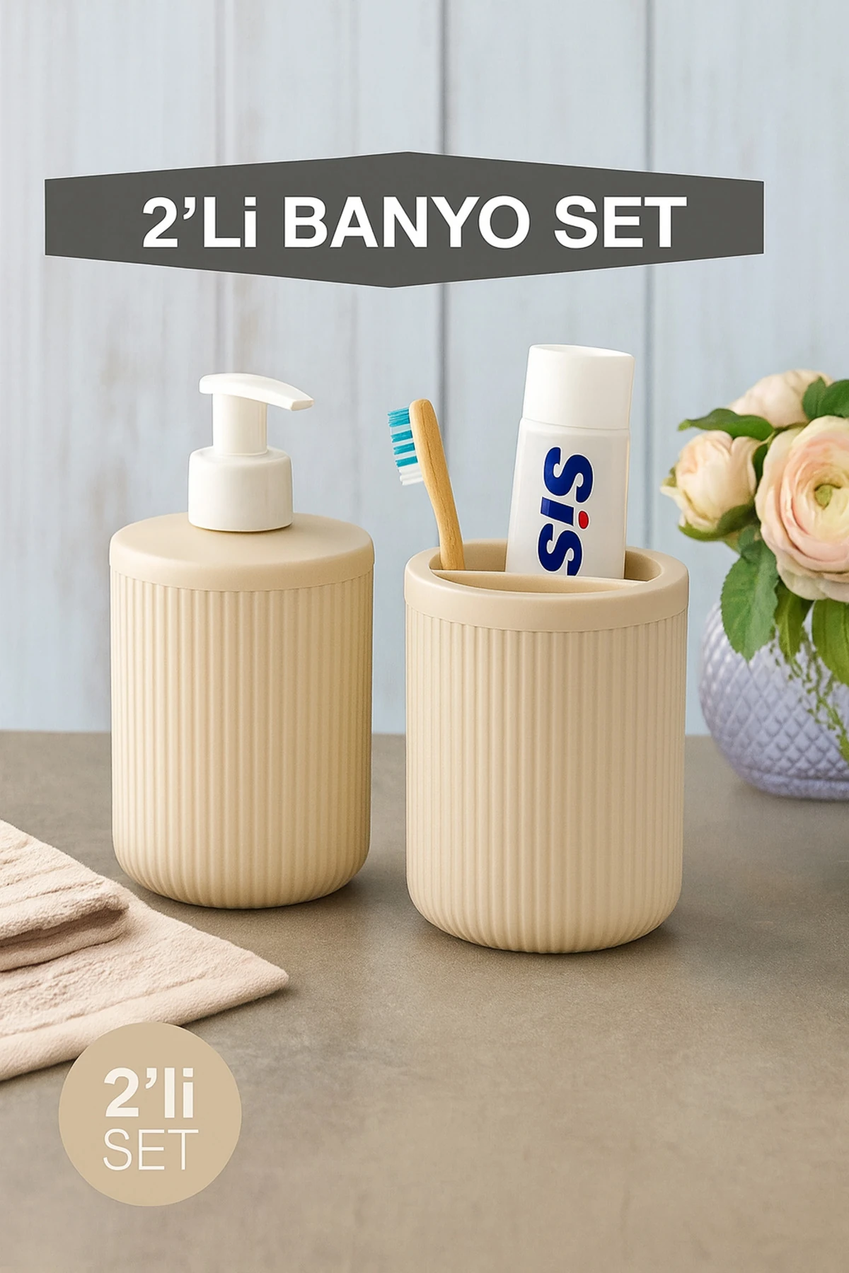 2'li Sabunluk Banyo Seti Bej