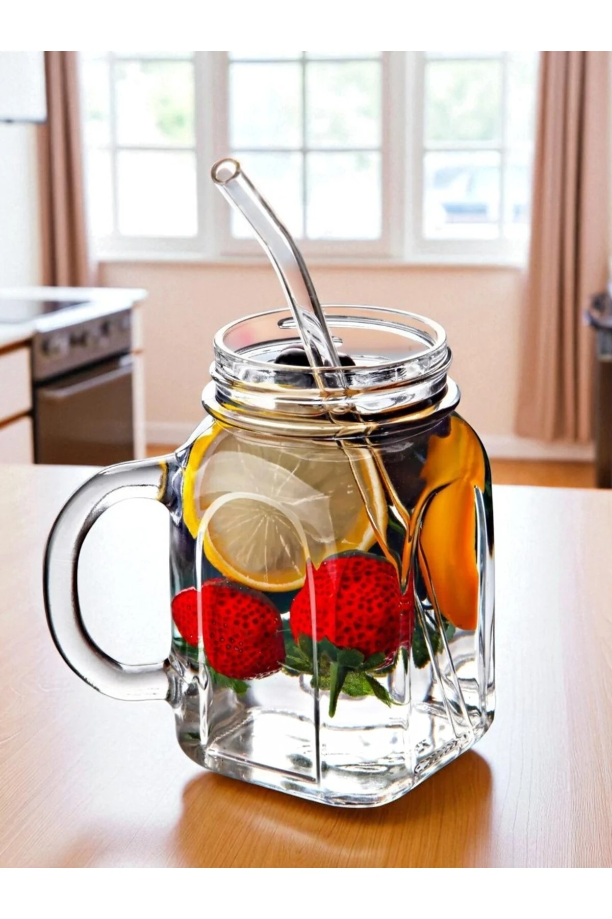 KULPLU KAVANOZ MODEL CAM PİPETLİ BARDAK 1 ADET