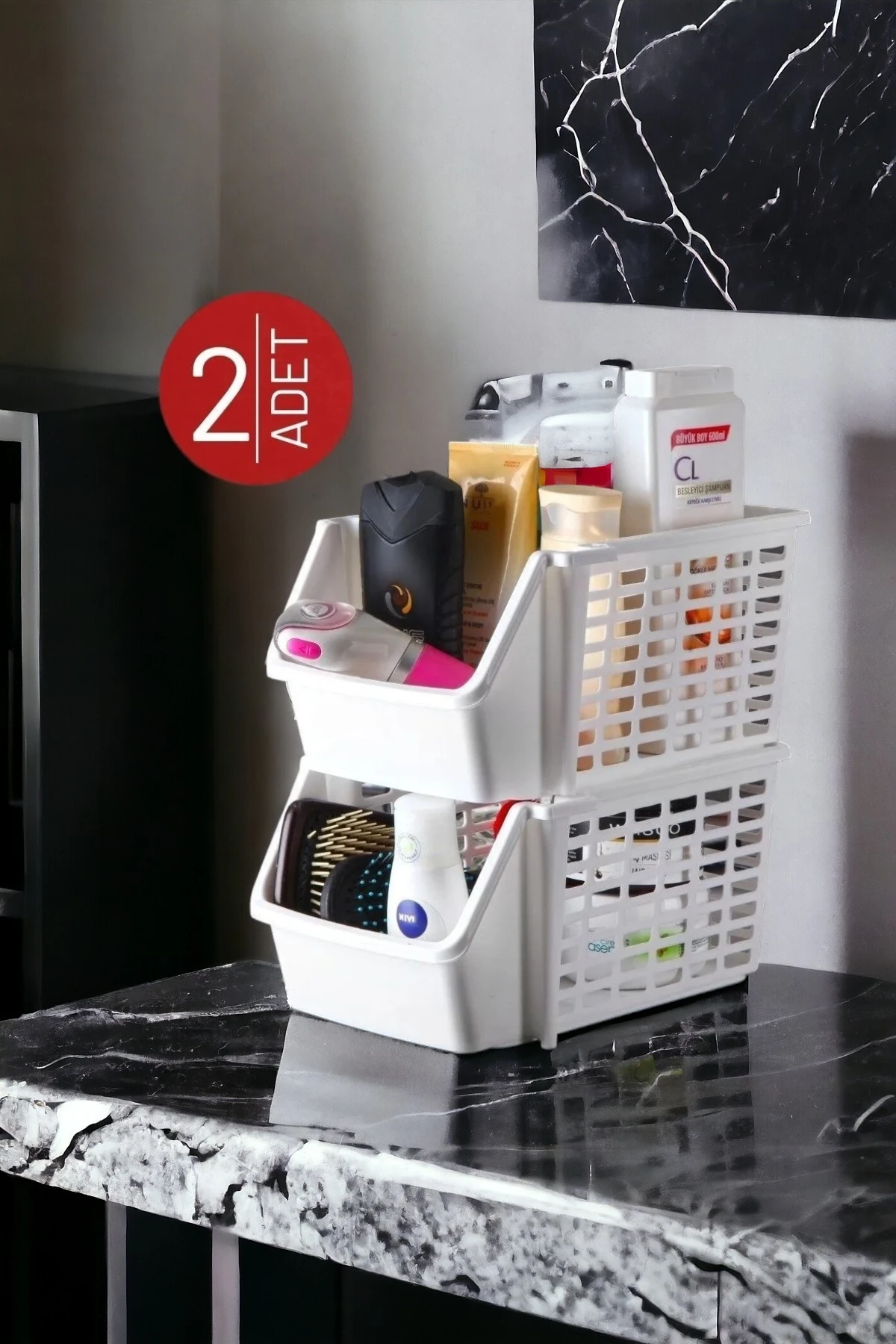 2 Adet Çok Amaçlı Katlı Düzenleyici Beyaz